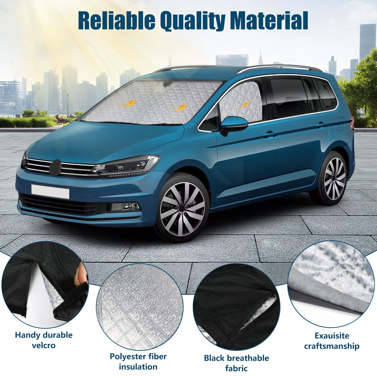 3PCS Sonnenschutz Auto Frontscheibe für VW Touran 5T 2016-2025 | Keine Saugnäpfe Erforderlich, Thermomatte Fahrerhaus Innen, Blockt UV-Strahlen, Privatsphäre und Effektiver Hitzeabwehr