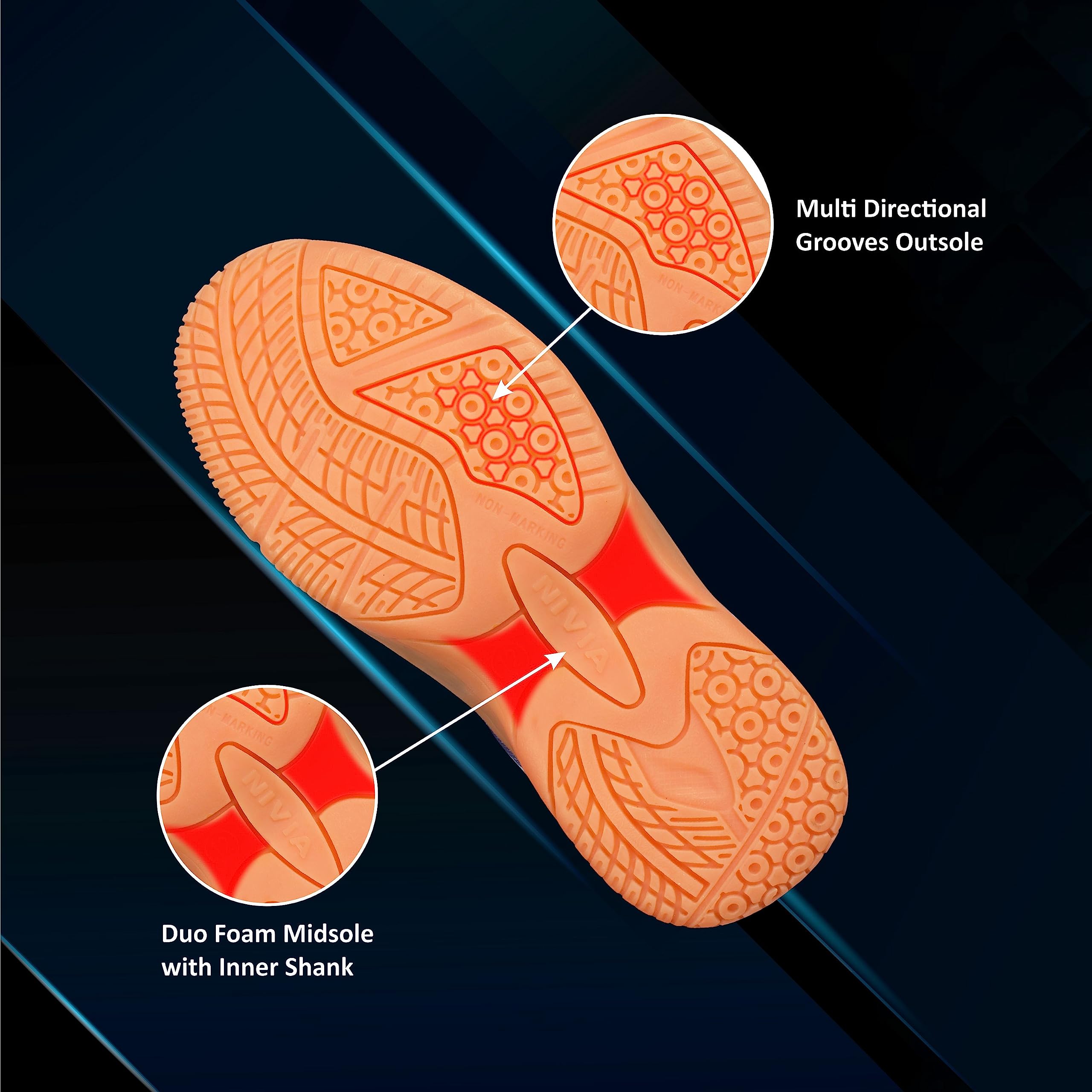 Nivia HY‑Court 2.0 Badminton Shoes for Kids, Breathable Mesh & TPU Upper, Duo‑Foam Midsole, Non‑Marking Multi‑Directional Rubber Sole, Ideal for Junior Court Sports (Blue/White), UK12 2