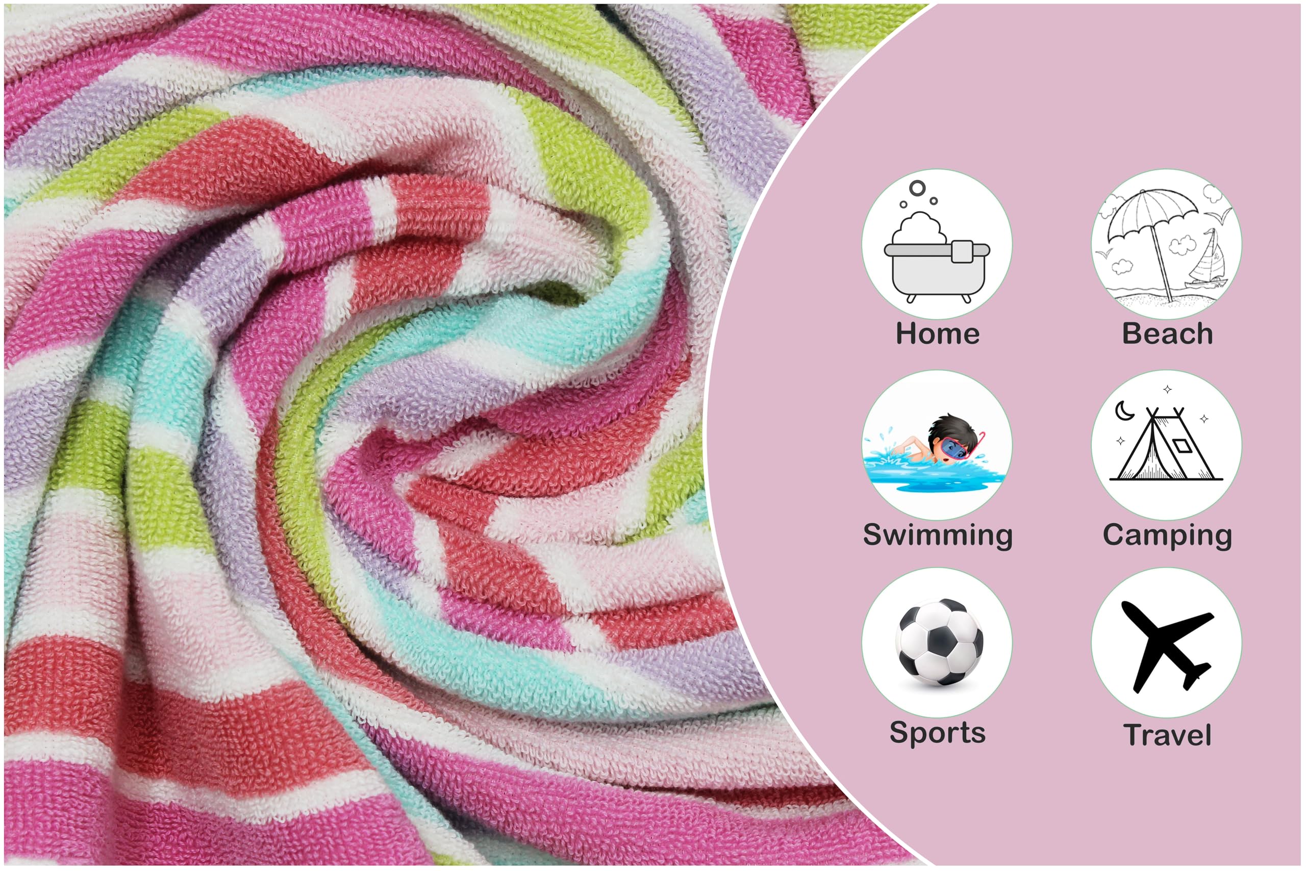 Original Kids 6-Piece Kids Towel Set - Pink Stripes -4 Original Kids 6-Piece Kids Towel Set - Pink Stripes -4