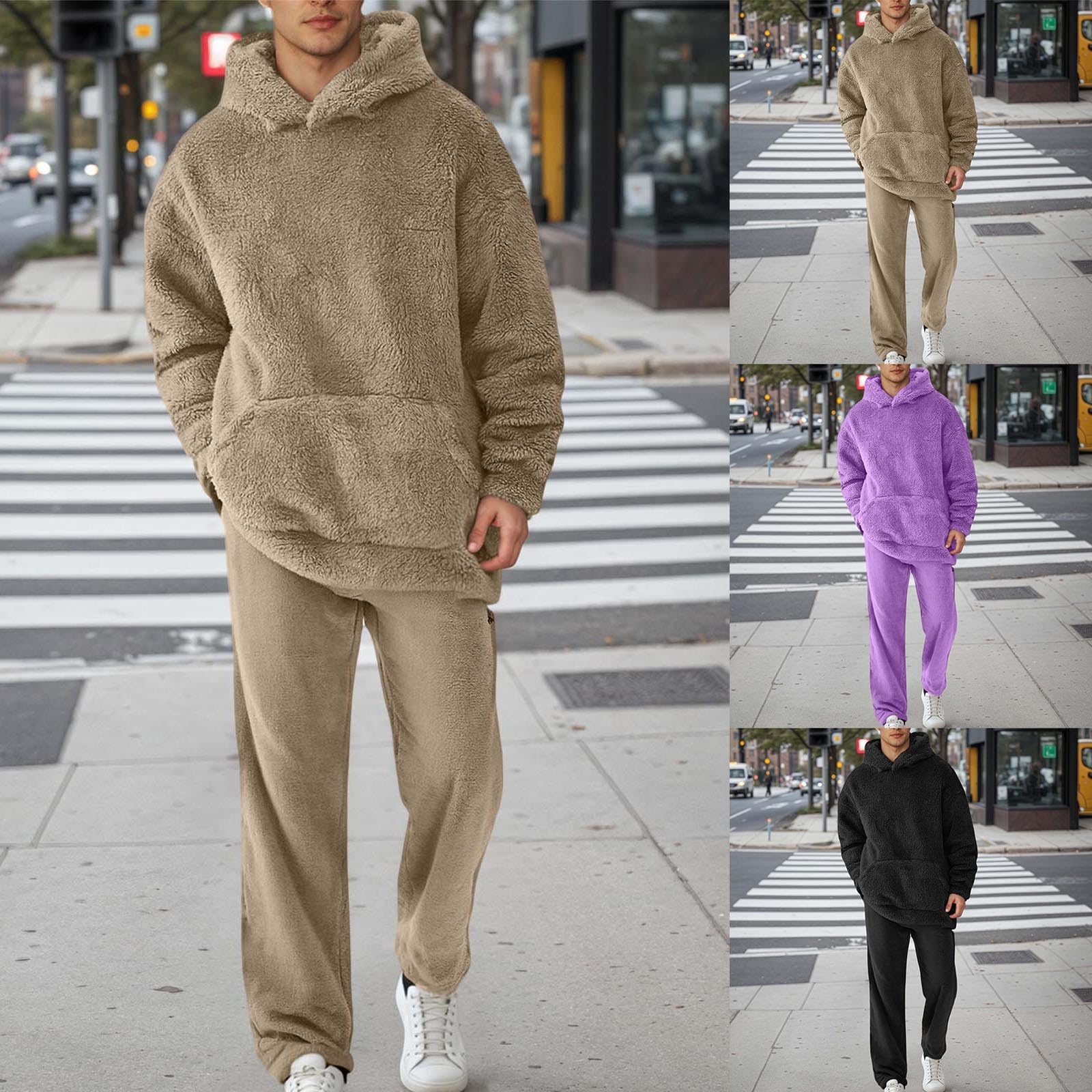Pijama largo para hombre, pijama de franela, mono de forro polar, mono de invierno de dos piezas, cálido traje de casa con bolsillos, par de ropa de noche de peluche, traje suave