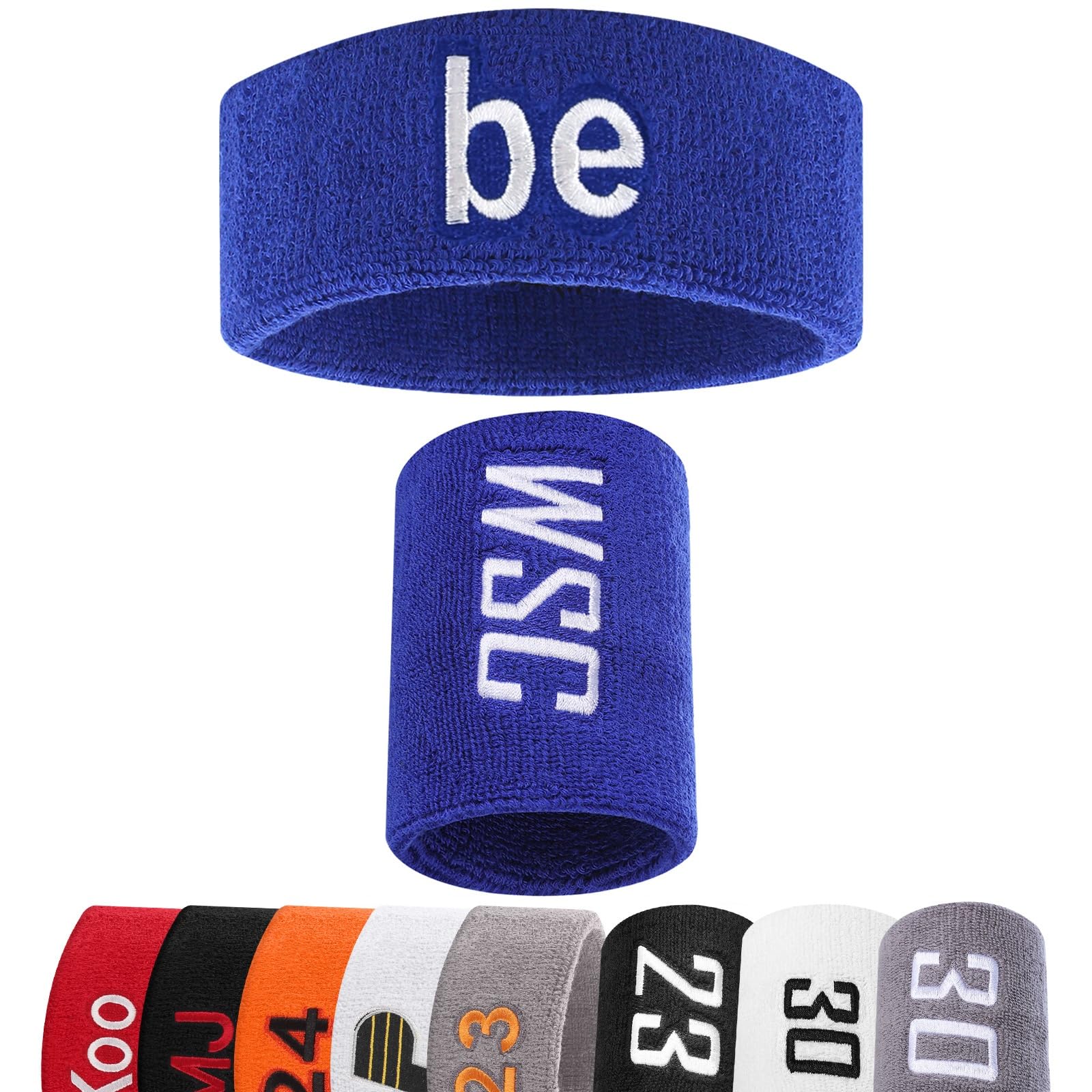 Personalised Wristbands Headband Set with Customizable Embroidery Athletic Sweatbands 1 Headband and 1 Wristbands (Set)