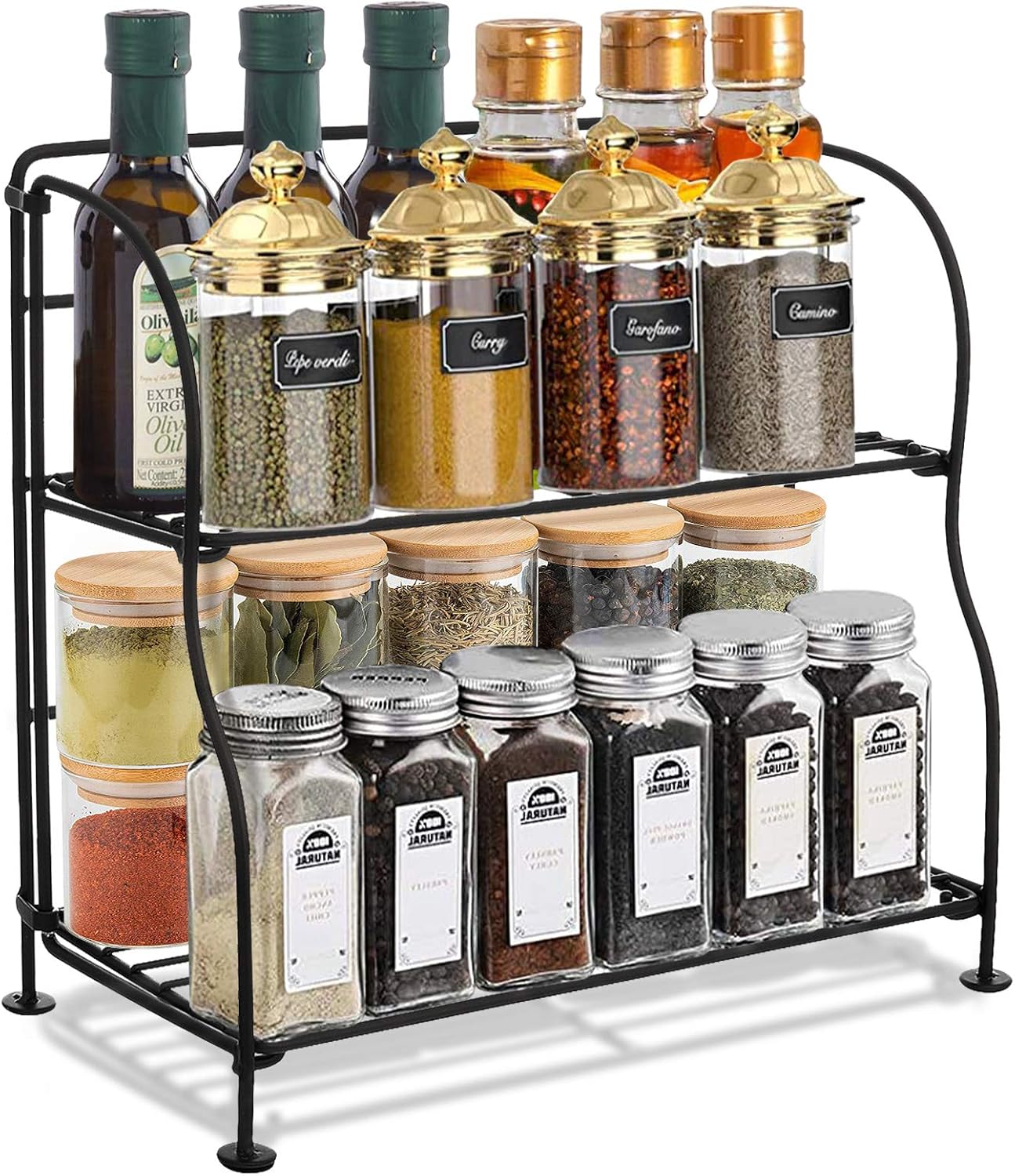 Home Improvement Iron DoubleLayer Spice Jar Storage Rack Kitchen Table