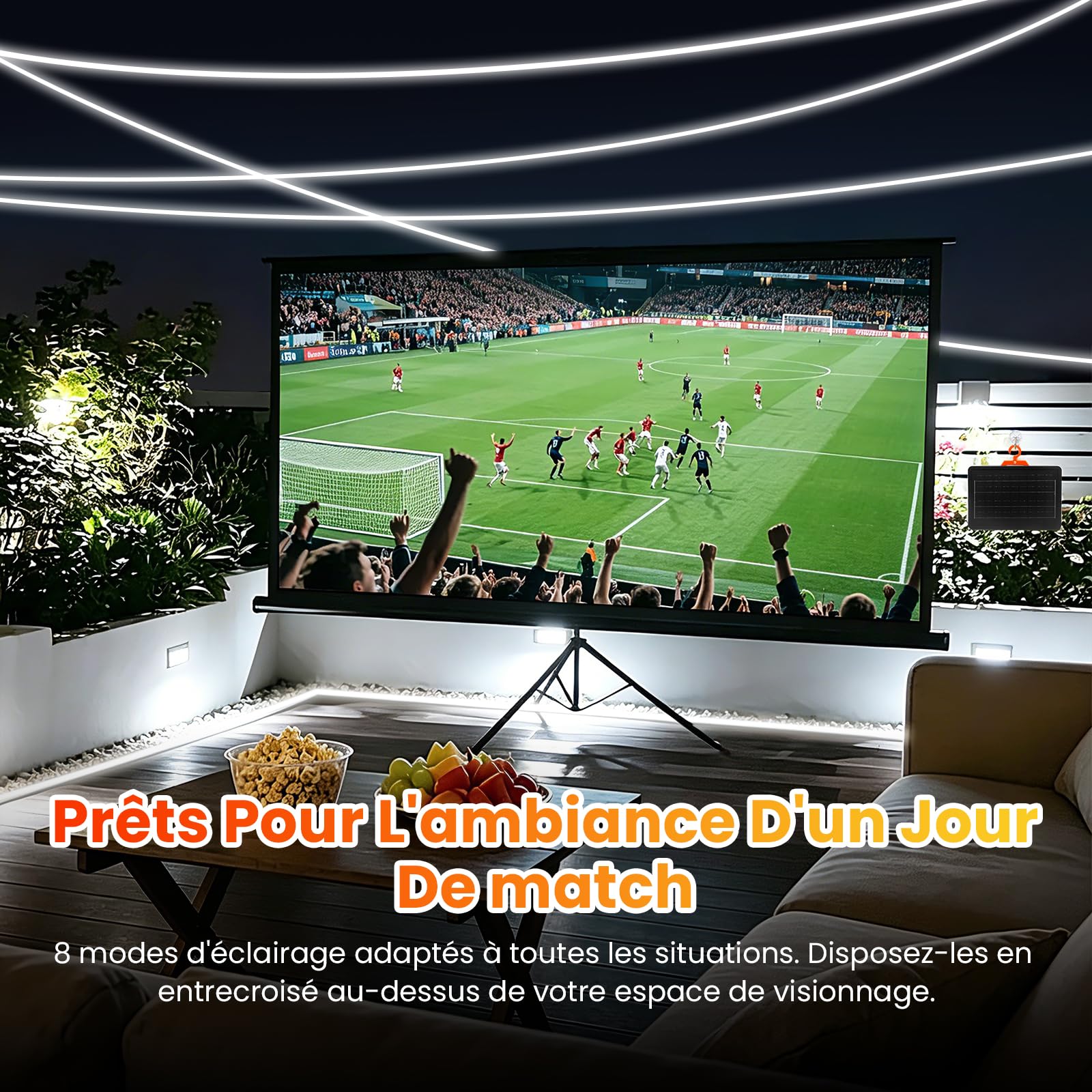 Guirlande Solaire RGB 8m 320 LED avec Télécommande – Lampe Néon Solaire Exterieur IP67 Batterie 7200mAh 36H Autonomie Charge USB Type C pour Jardin Terrasse Fête Lumière blanche