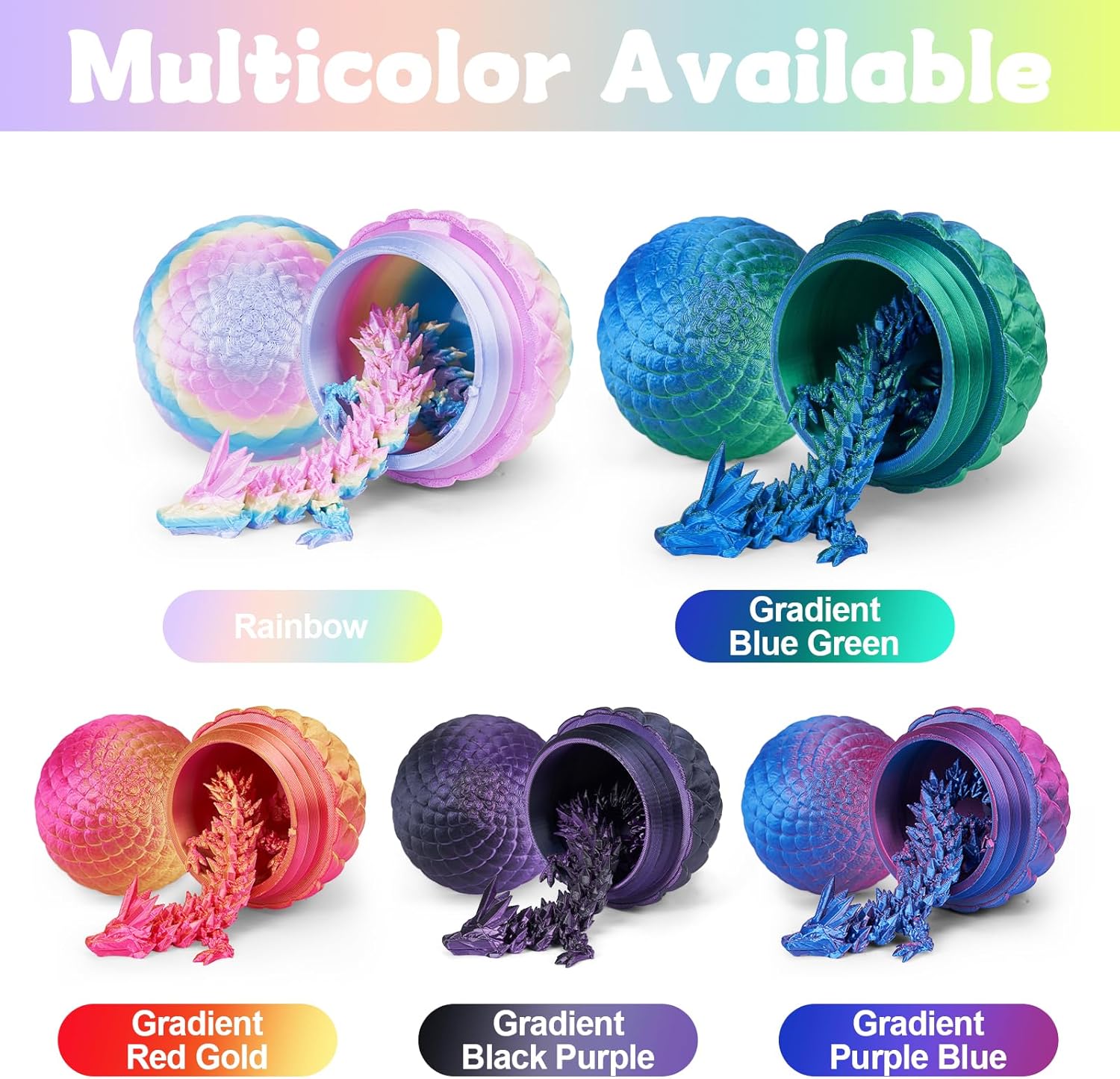 3D Printed Dragon Egg, Cool 3D Printer Articulated Crystal Dragon Toy for Boys Kid Teen, Animals Fidget Toy Dinosaur Eggs for 5-7 4-6 8-12 Year Old Boys Kid Girls (Rainbow) - Image 4