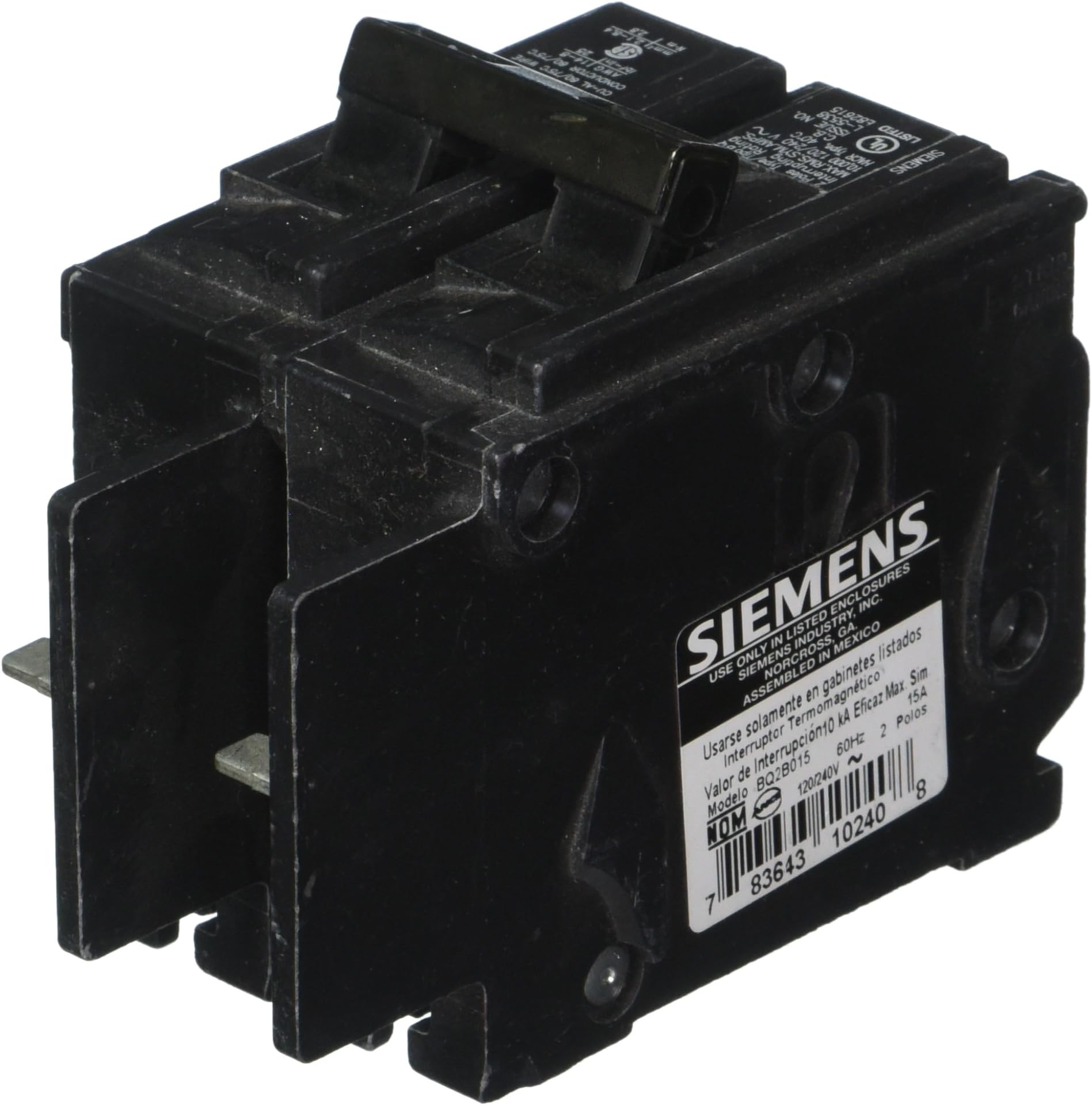 SIEMENSSIEMENS BQ2B015 15-Amp Double Pole 120/240-Volt 10KAIC Lug Out Breaker, COLOR