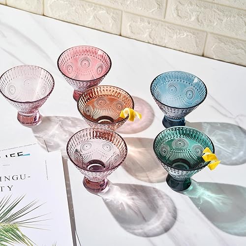 Miniatura 4 de Khen Juego de 6 vasos de Martini y cóctel vintage sin tallo  Juego de 6  Juego de 6 vasos de cristal apagado pastel  Regalo de copa Art Deco para