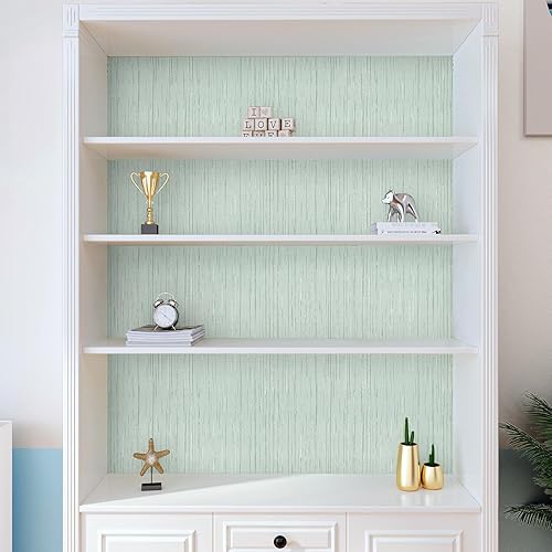 Miniatura 4 de VaryPaper Papel tapiz verde claro de 15.7 x 78.7 pulgadas, tela de hierba texturizada, impermeable, extraíble, autoadhesivo, tela de lino, papel de