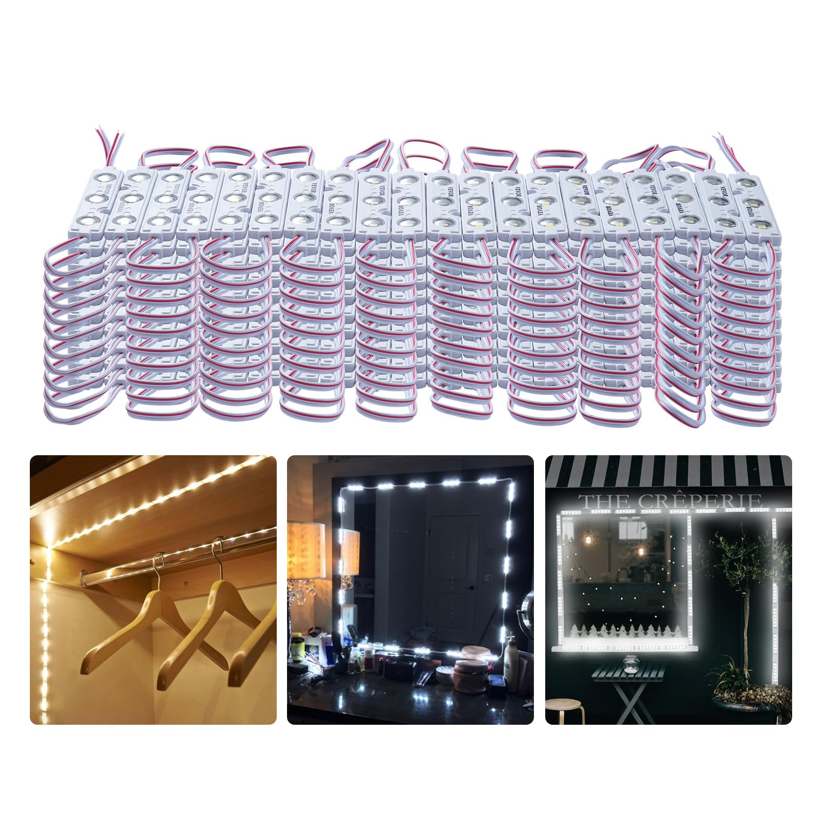 VEVOR200PCS LED Storefront Lights, 108 ft DC 12V, LED Module Lights, 5730 SMD 3-LED 1.5W Window Lights with Tape Adhesive Backside, for Business Store Window Advertising Letter Signs, NO Power Supply
