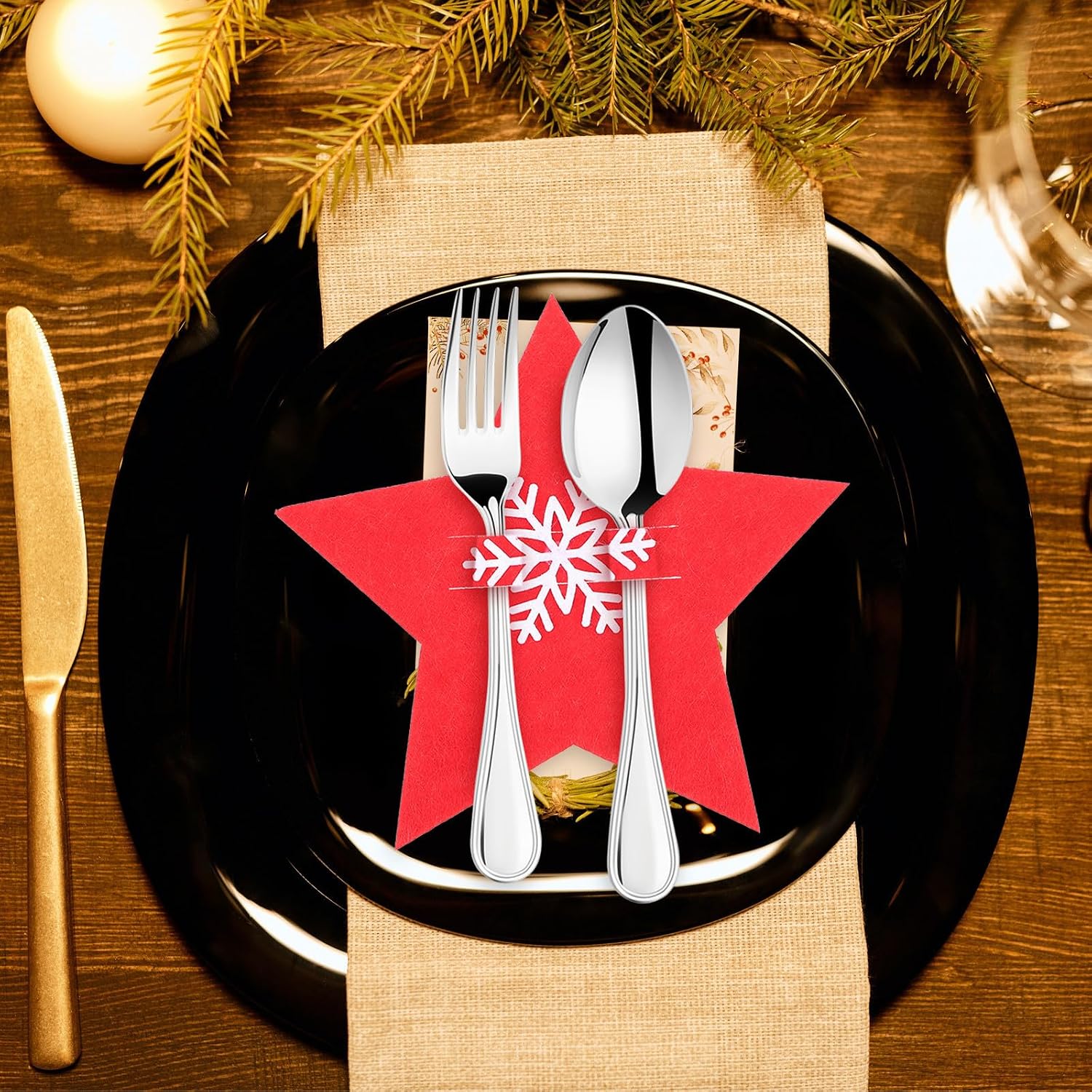 Christmas Tableware Cover 8pcs Cloth Five-pointed Star Cutlery Bags Xmas