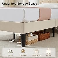 Vista 5 de VECELO - Marco tapizado con cabecera ajustable, Queen, plataforma de terciopelo con led, estación de carga, base de colchón con listones de madera