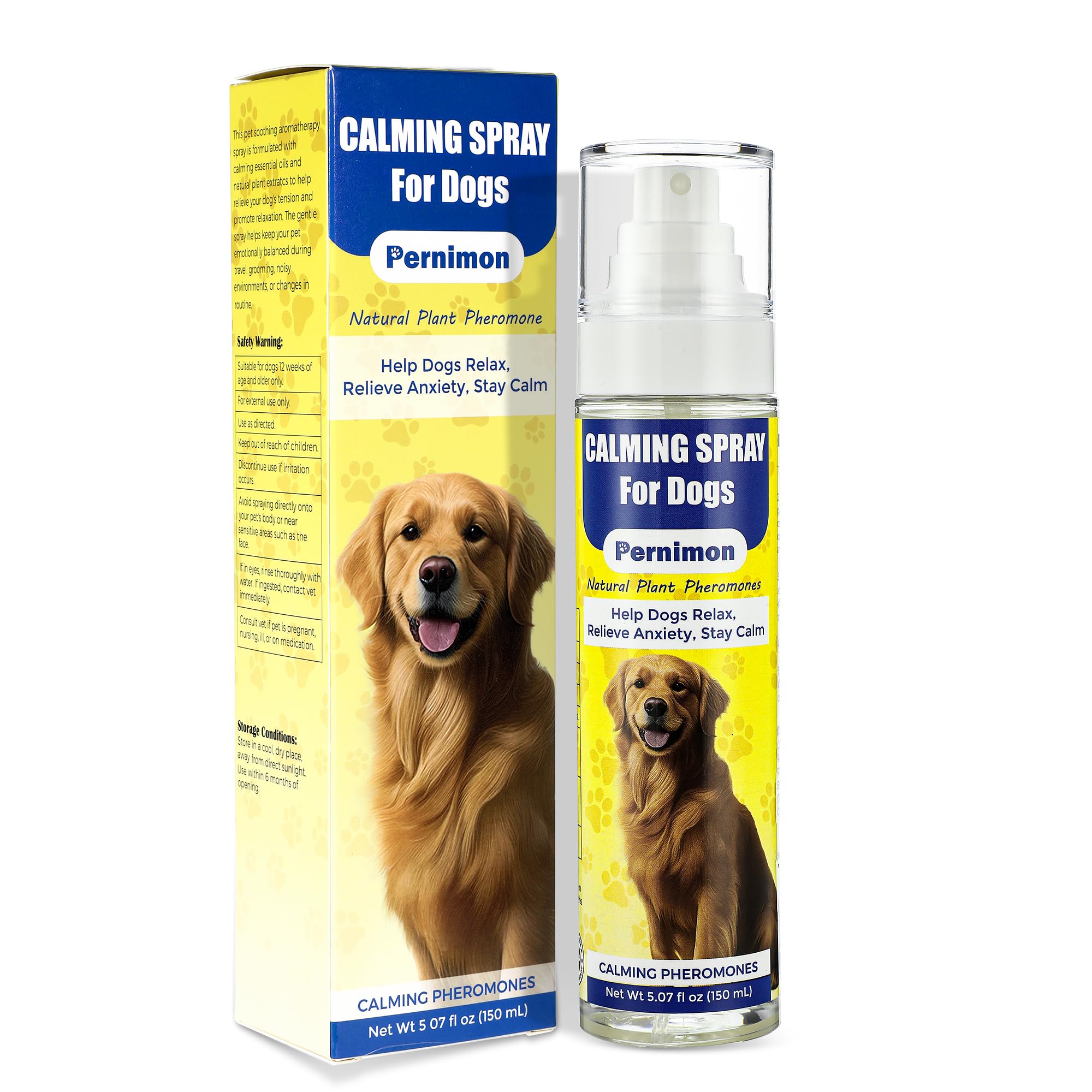Pernimon Calming Spray for Dogs 150ml, Pheromones Pet Dog Calming Spray to Help Reduce Anxiety And Stress, 100% Herbal Calming Spray, Adapt for Dogs Stay Calmer, Indoor& Travel Use