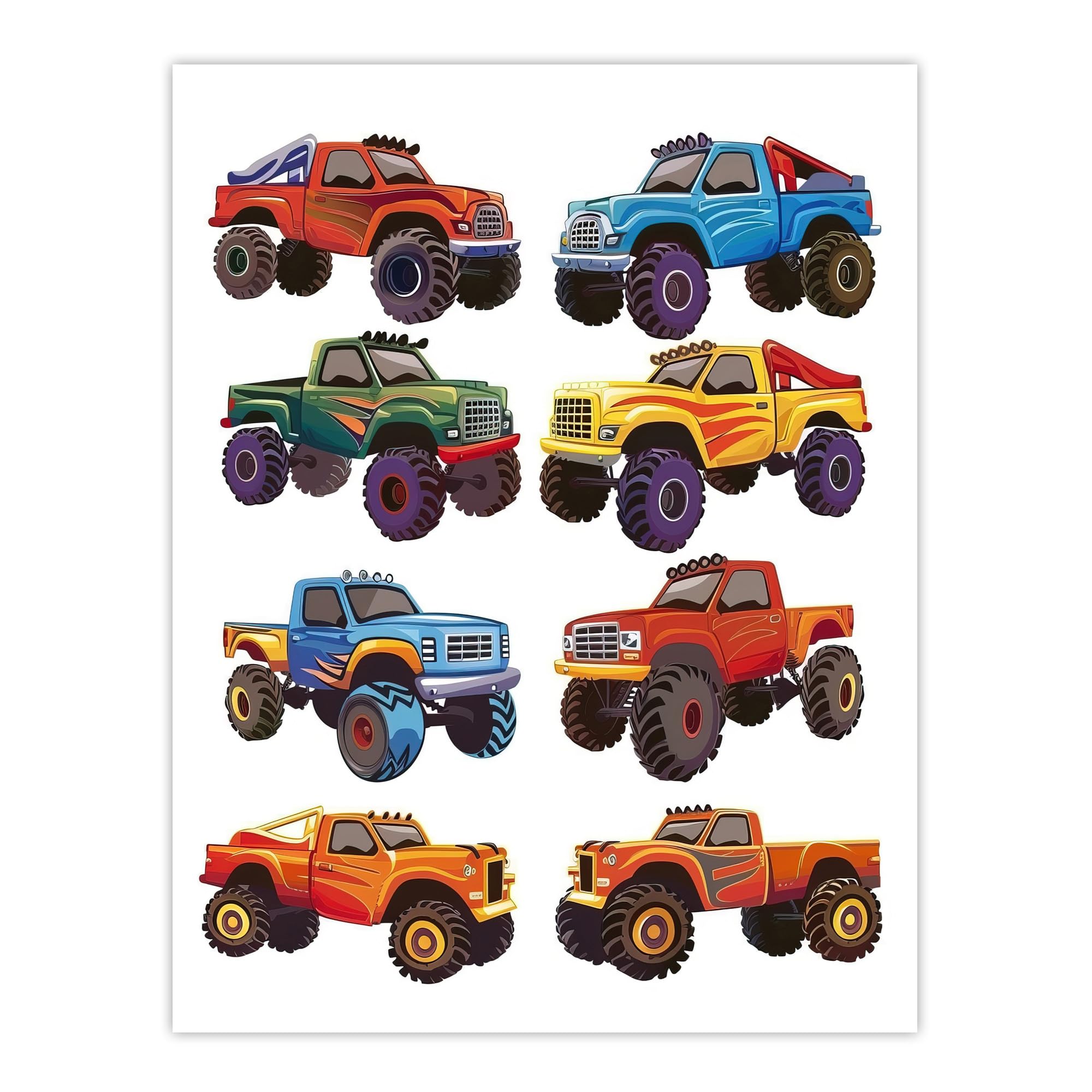 Artery8 Colourful Monster Truck Illustrations Fun Bright Nursery Kids Bedroom Large Wall Art Poster Print Thick Paper 18X24 Inch