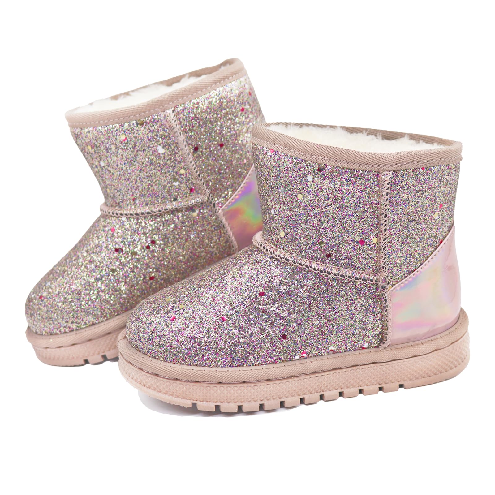 Girls Winter Boots Toddler Girl Boots Warm Sparkle Sequin Outdoor Non-Slip Snow Boot for Little kids