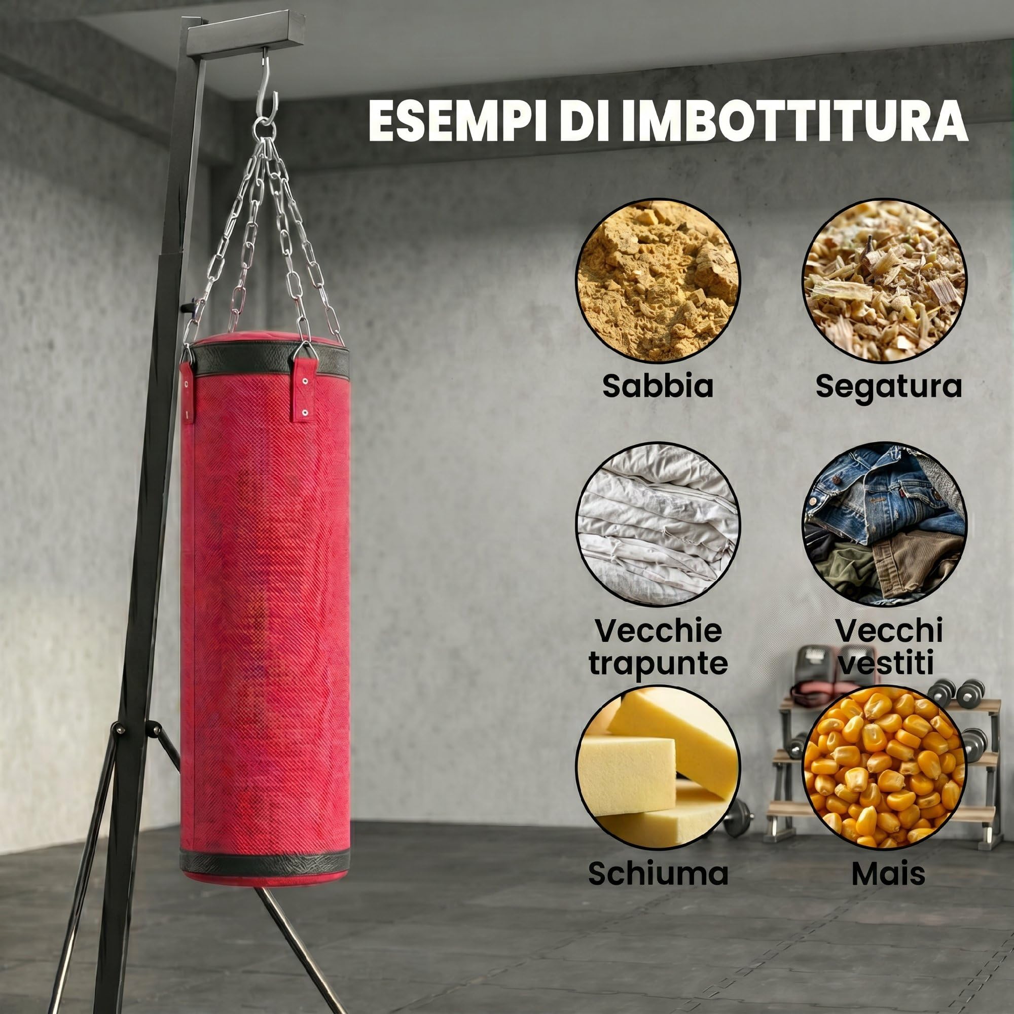 SPORTNOW Sacco da Boxe con Supporto per Adulti, Altezza Regolabile 185-231 cm, Supporto da Boxe con Base Triangolare, Sacco in Tela, Barre per Pesi 2.5cm, per Allenamento Fitness Palestra Casa, Rosso