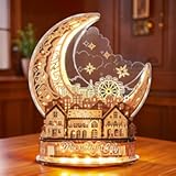 3D DIY Puzzle Moon City Model - LED 3D Wood Puzzle - 3D Wooden Puzzles for Adults Home Décor Gifts for Kids and Adults&comma; White