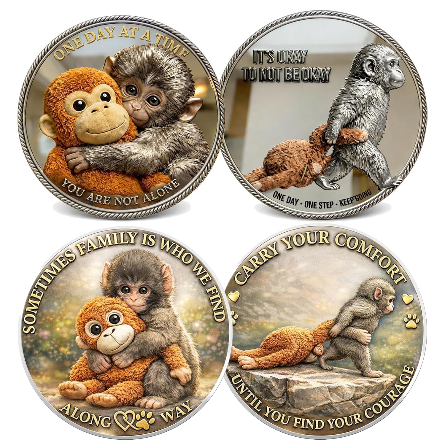 2PCS Emotional Support Coin, Punch Monkey Challenge Pocket Coin, Double-Sided Collectible Token