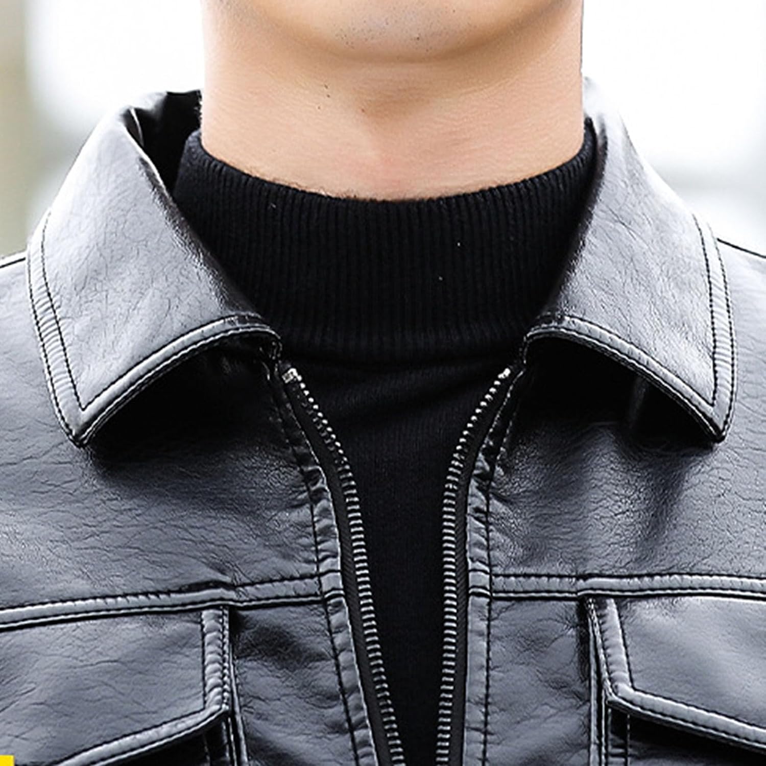 Maiyifu-GJ Men's Faux Leather Jacket Vintage Slim Fit Motorcycle Leather Coat Fall Winter Warm Windproof Jacket Outerwear