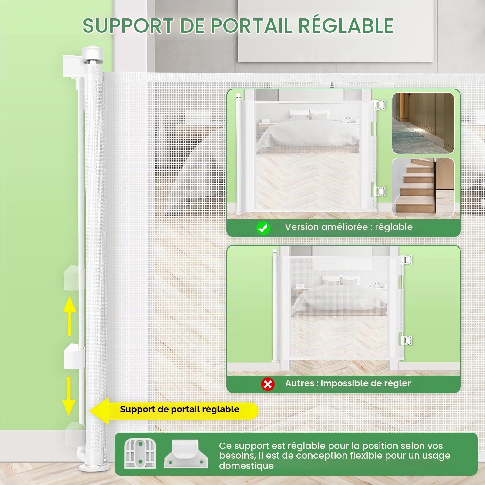 Barrière de Sécurité Rétractable 0-140cm, MYPIN Barriere de Securite Enfant Rétractable, Barriere de securite Chien pour Les Escaliers/Portes/Couloirs/Intérieur/Extérieur, Blanc