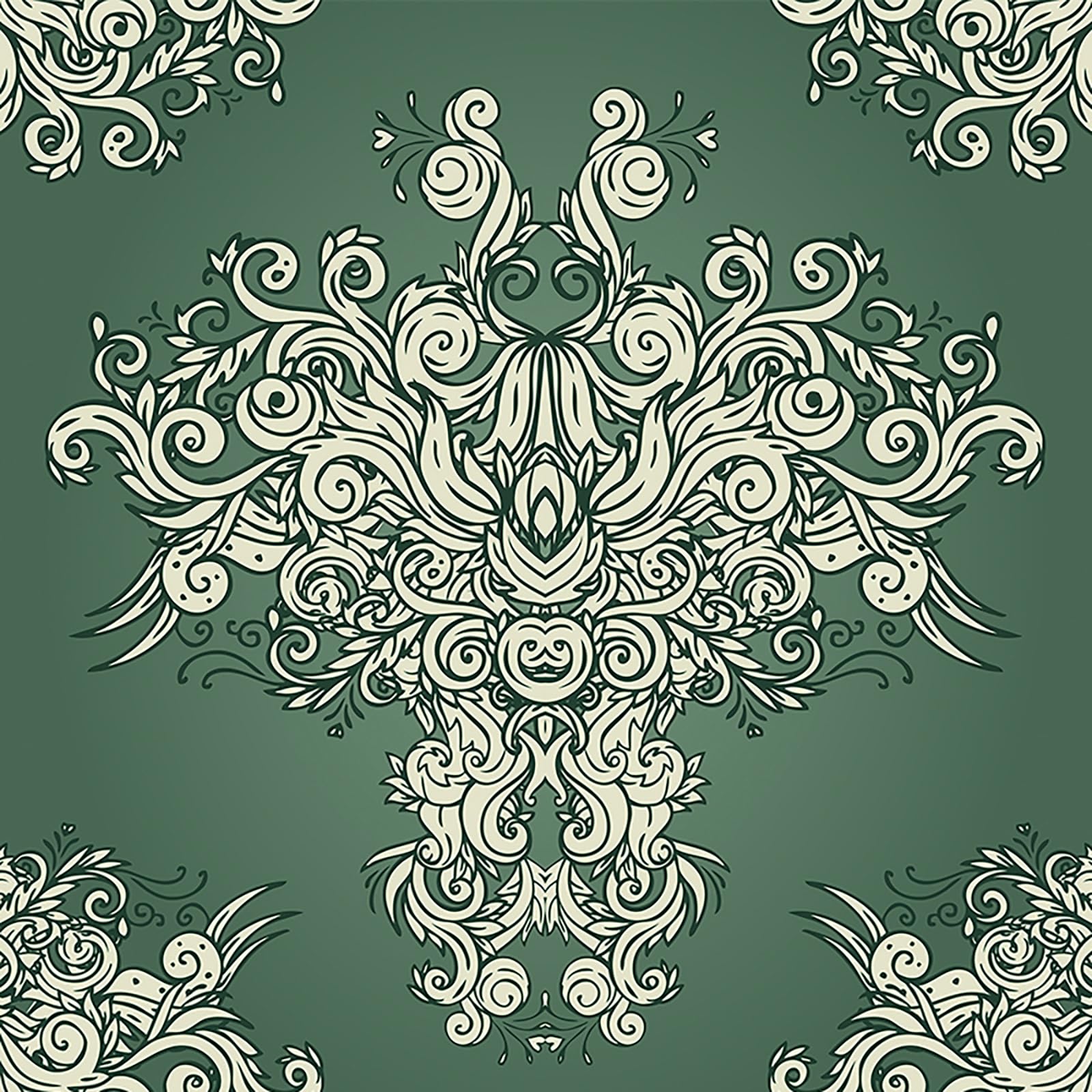 FunStick 17.5"x354" Vintage Dark Green Damask Peel and Stick Wallpaper Victorian Beige Floral Self Adhesive Wallpaper for Bedroom Living Room Walls