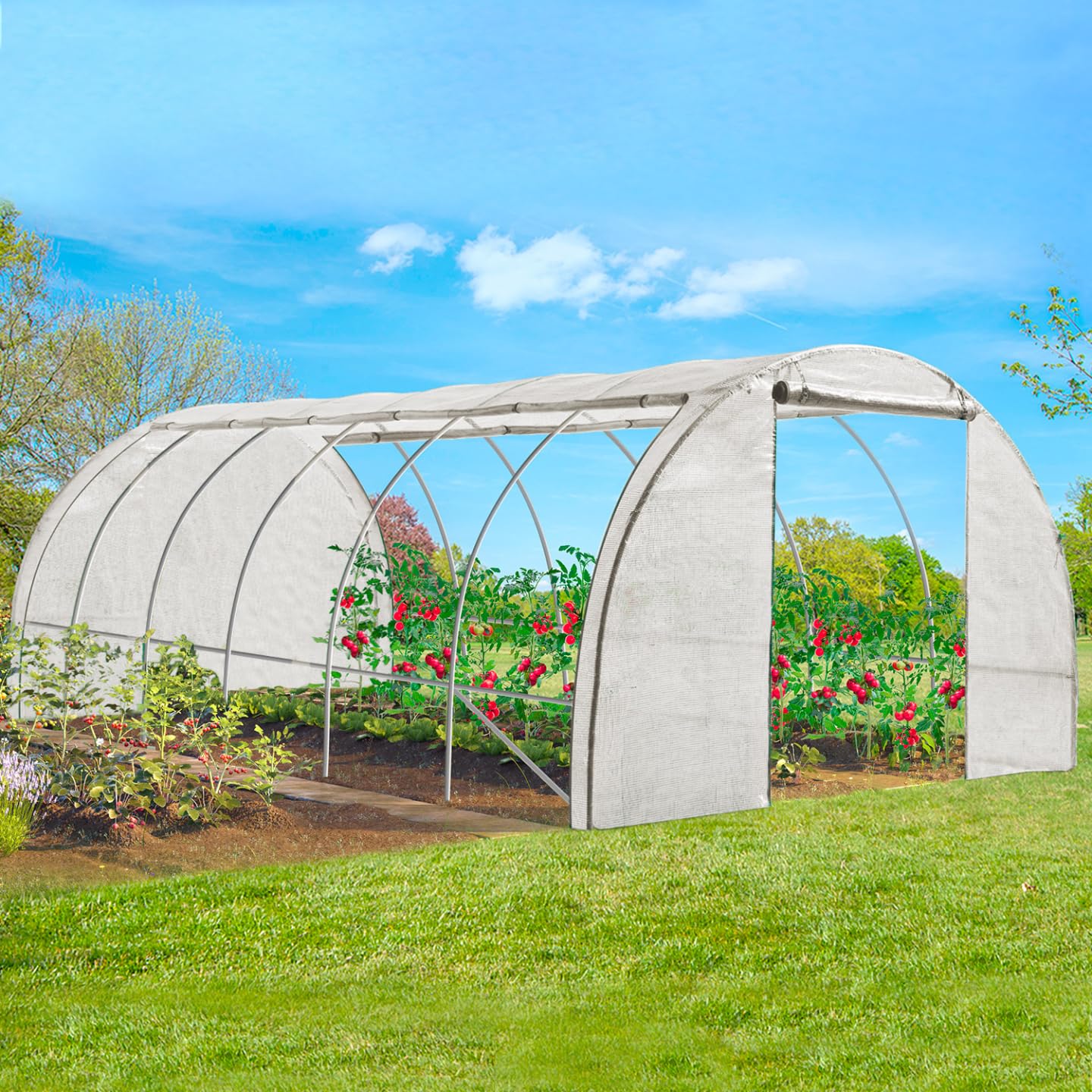 IDMarket - Serre Tunnel de Jardin 4 Saisons 18M² Blanche Gamme maraîchère CRIMÉE 6x3M