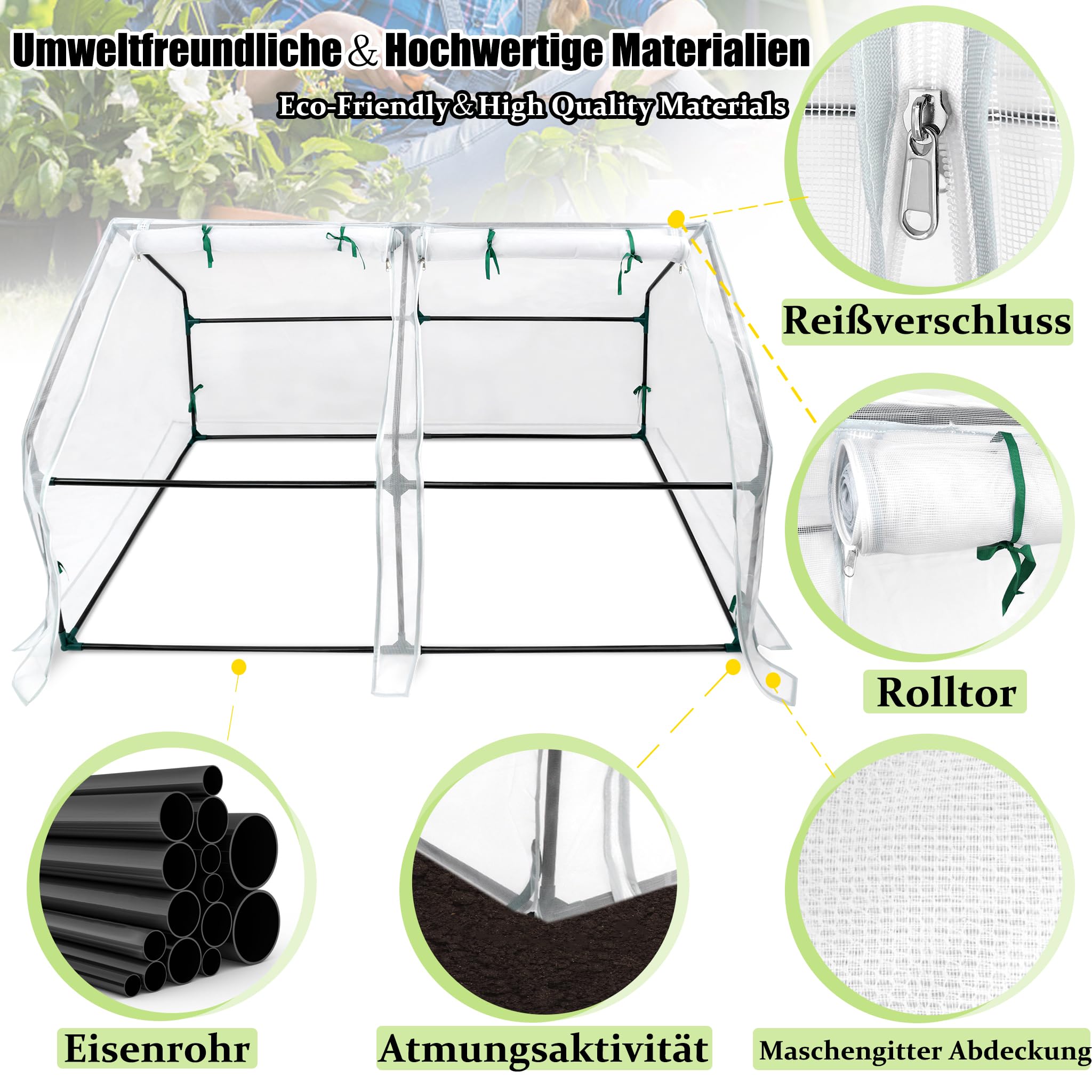 ACXIN Gewächshaus, Foliengewächshaus Tomatenhaus Frühbeet, Niedrig, Spitzdach, Insektenabweisend und Atmungsaktiv, Pflanzenhaus für den Tomaten Gemüse 180 x 90 x 90 cm, Weiß, ASN-(HAG8604C)