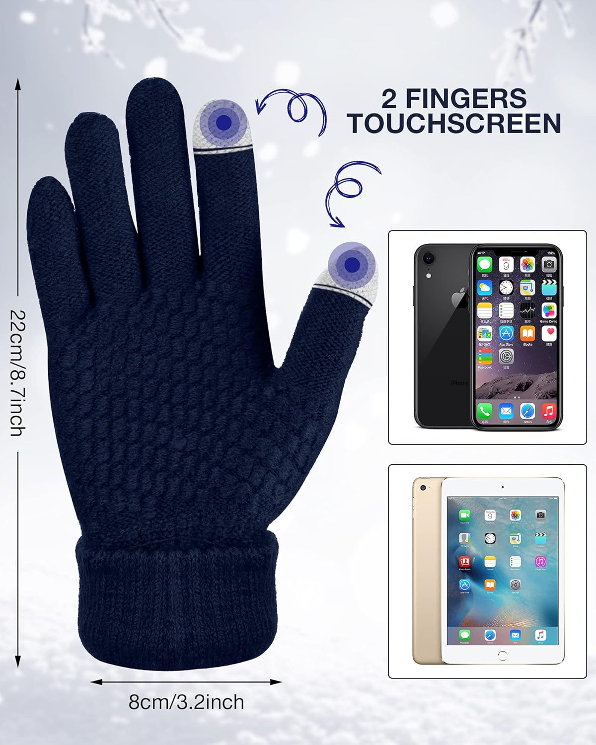 4 Pcs Winter Beanie Hat Gloves Set Pom Knit Unisex Warm Fleece Lined Hat Touchscreen Gloves for Women Men Couples Friends - Image 4