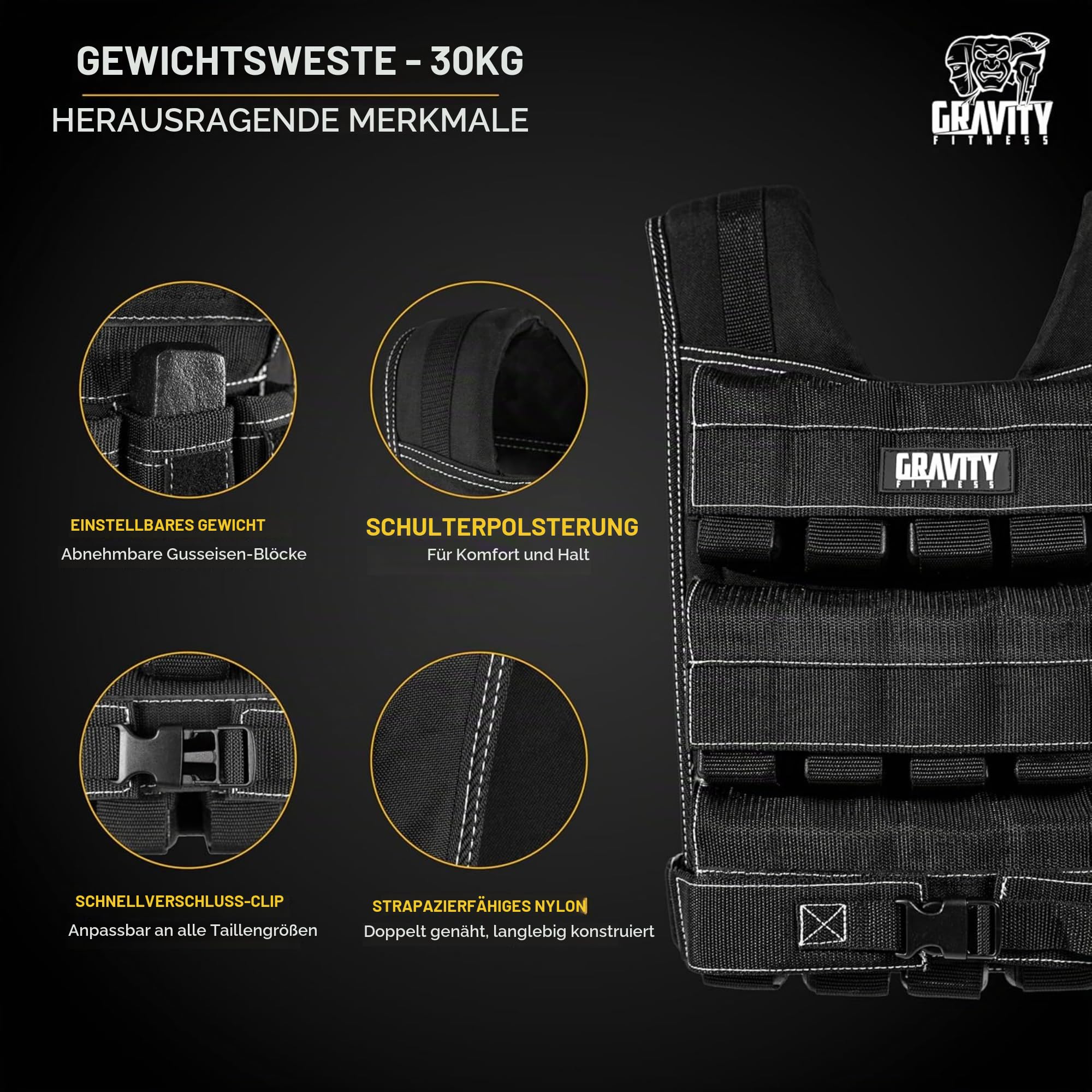 Gravity Fitness Gewichtsweste 20 kg und 30 kg – vollständig verstellbar. Calisthenics, Crossfit, Krafttraining, private und gewerbliche Nutzung. (30kg)