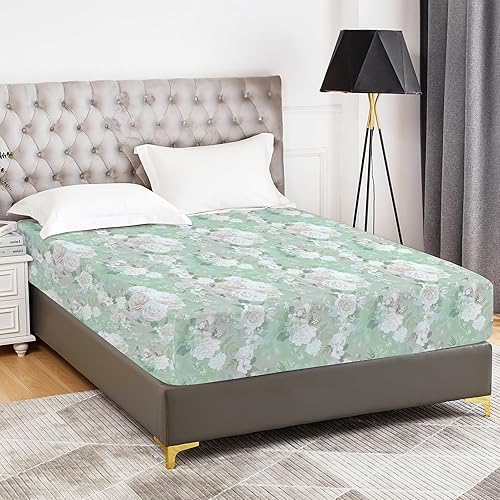 YIYEA Sábana bajera tamaño King  Estampado floral  Sábana bajera 100% microfibra cepillada de 1800 hilos tamaño King  Ultra suave  Bolsillo profundo