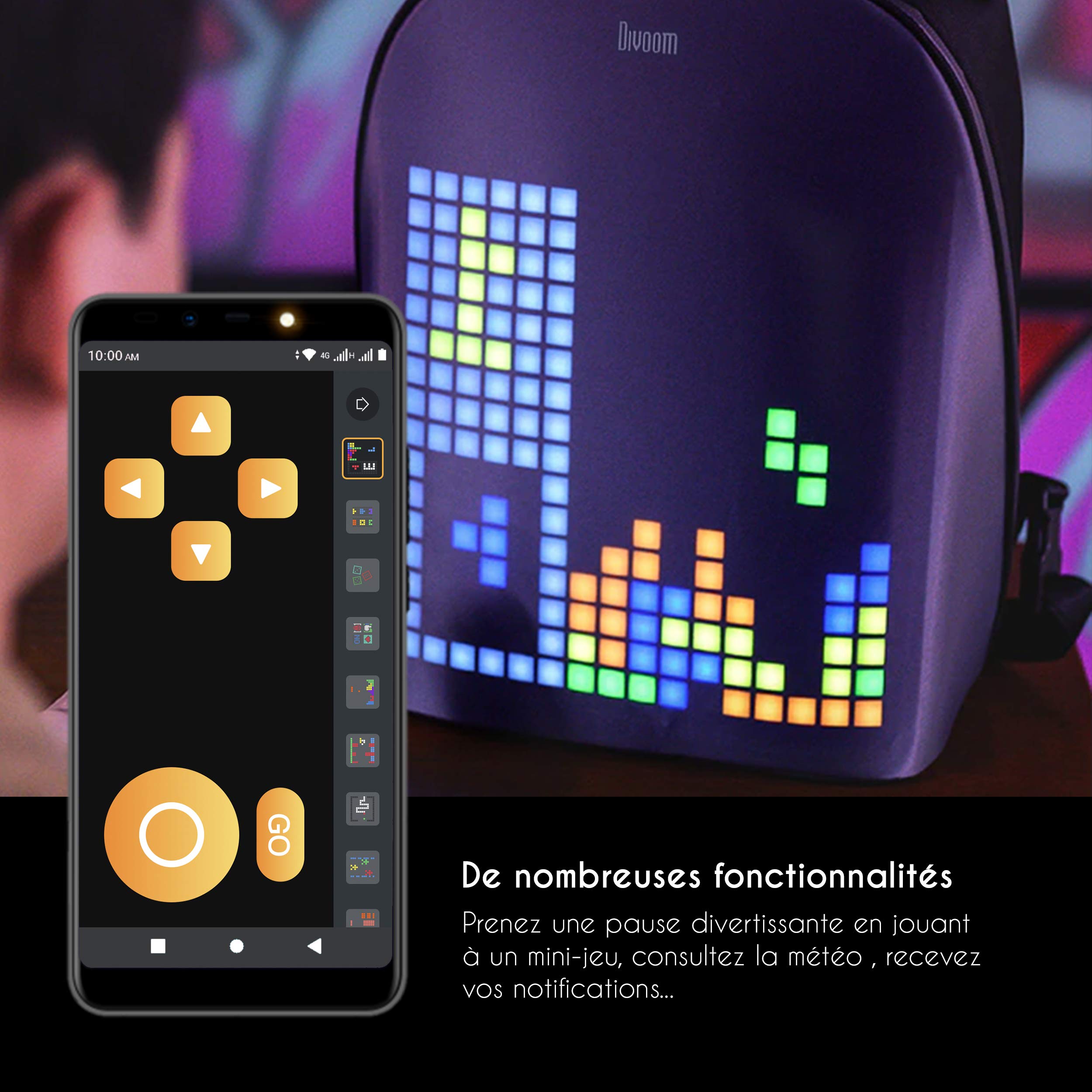 Objeto Conectado – Idea de Regalo para niño – Regalo para niña, Mochila conectada y Animada en Pixel Art + Mando a Distancia Bluetooth + Powerbank