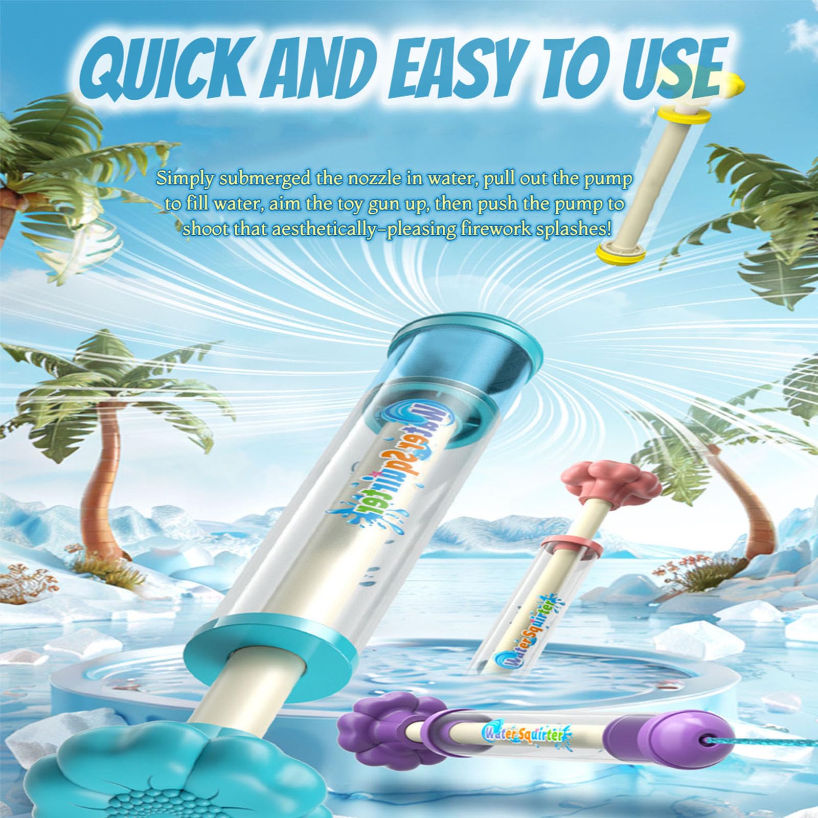 Water Blaster Toy Gun, Translucent Blue and Yellow, Summer Outdoor Play