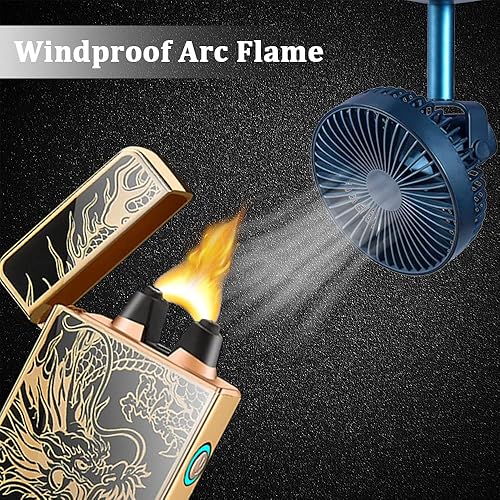 Miniatura 7 de RSBYE Encendedor de plasma de arco eléctrico, recargable por USB, resistente al viento, sin llama, con indicador de batería LED (dragón)