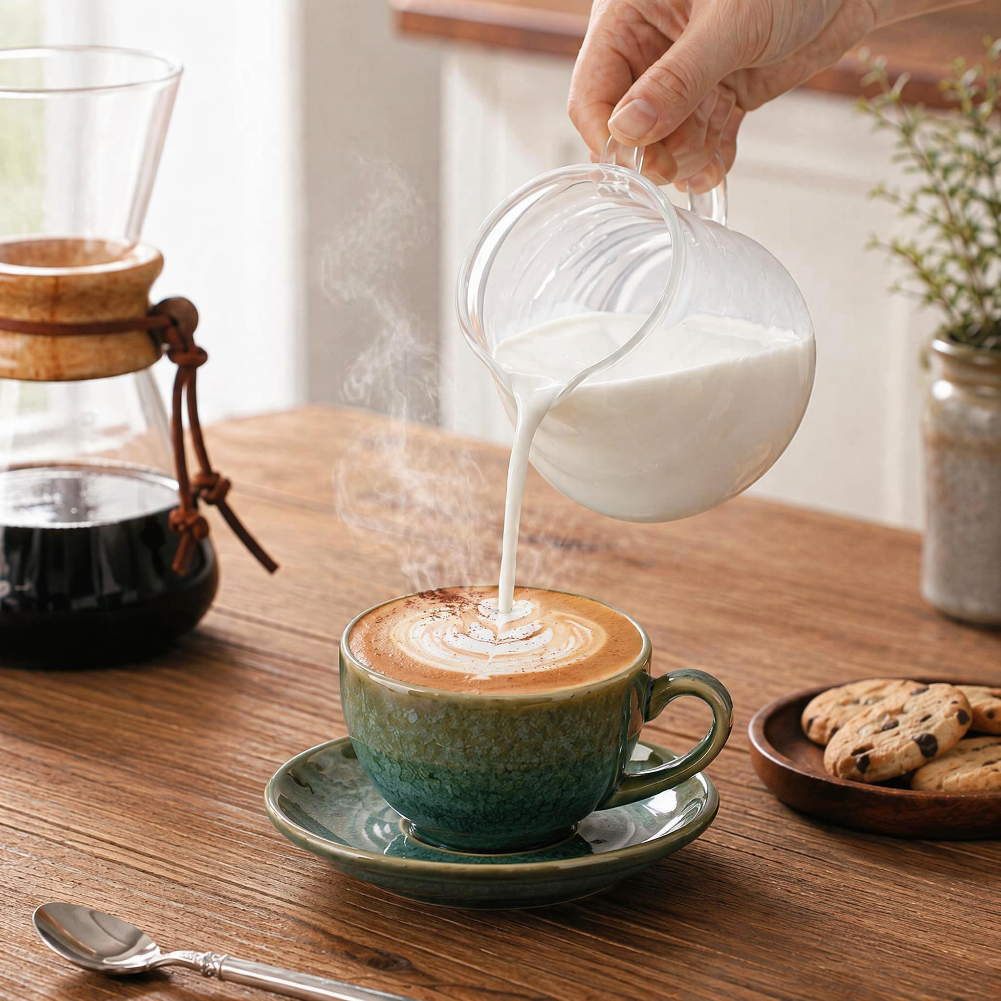 4 Espressotassen Set Keramik Hochwertig Espresso Tassen Set mit Untertassen 90 ml Kaffeetassen Set 4er Esspresotasen Spülmaschinenfest Mikrowellenfest(Jadegrün)
