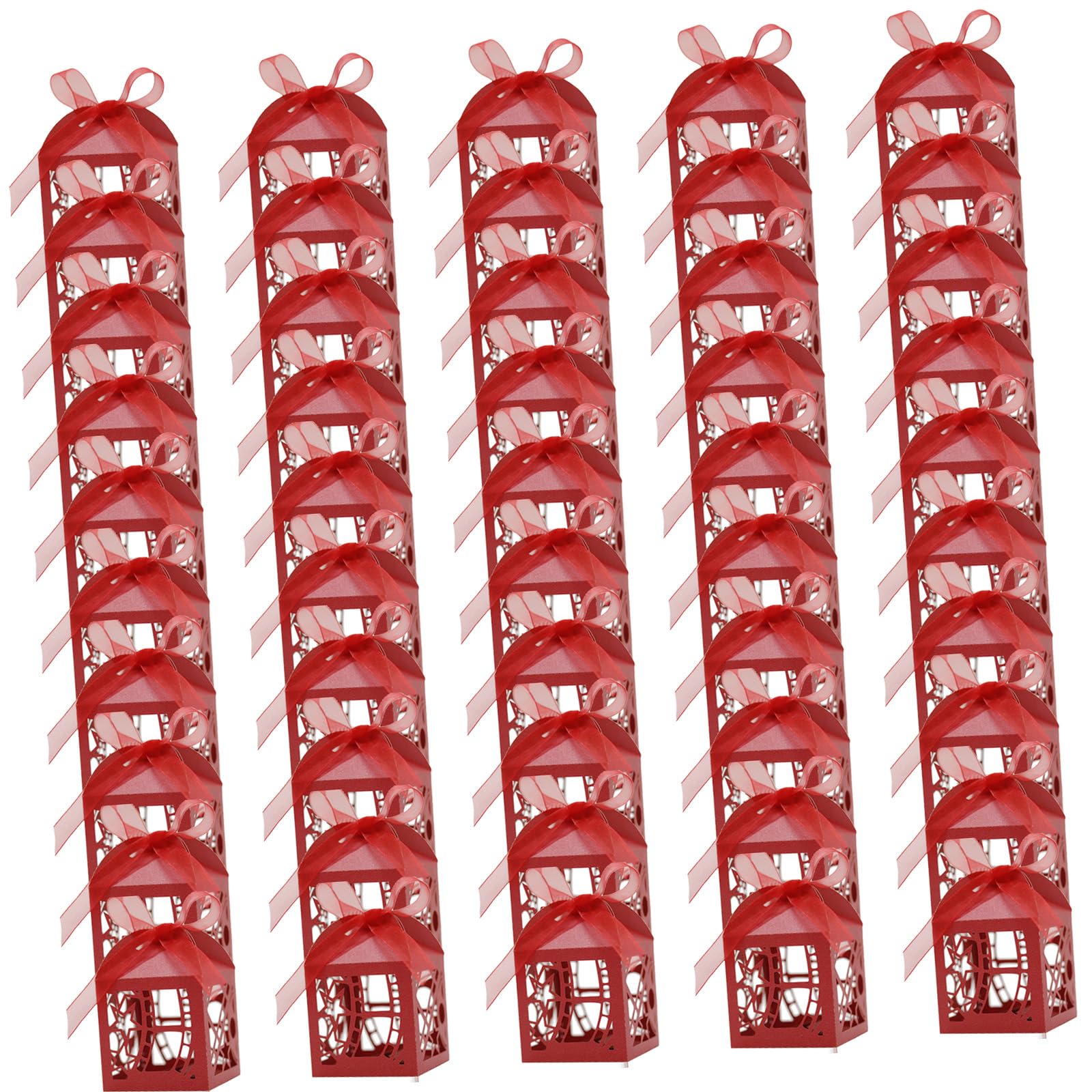 Tsophreniq 50pcs Hollow Out Candy Boxes for Bridals Showers and Birthday Celebration Gift Packaging Box with Ribbon Party Supplies Chocolate Gift Packaging
