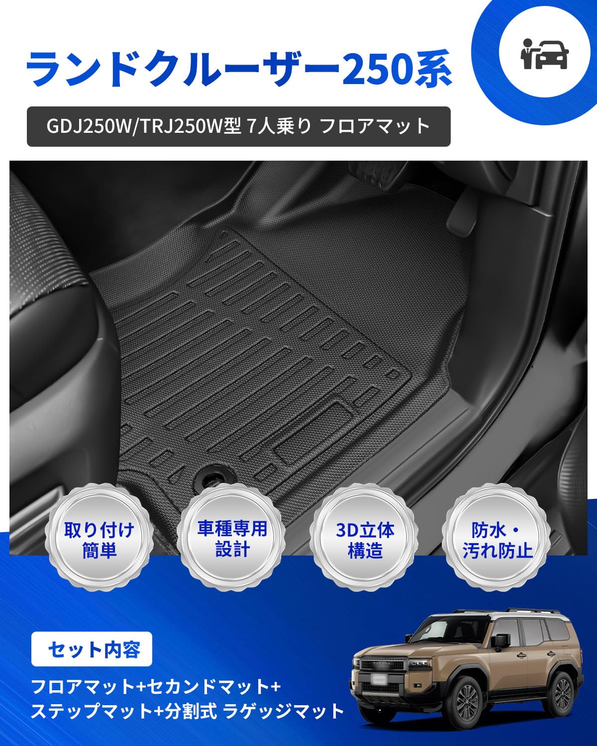 Amazon | 【2025新登場】トヨタ ランドクルーザー250 フロアマット 7人 