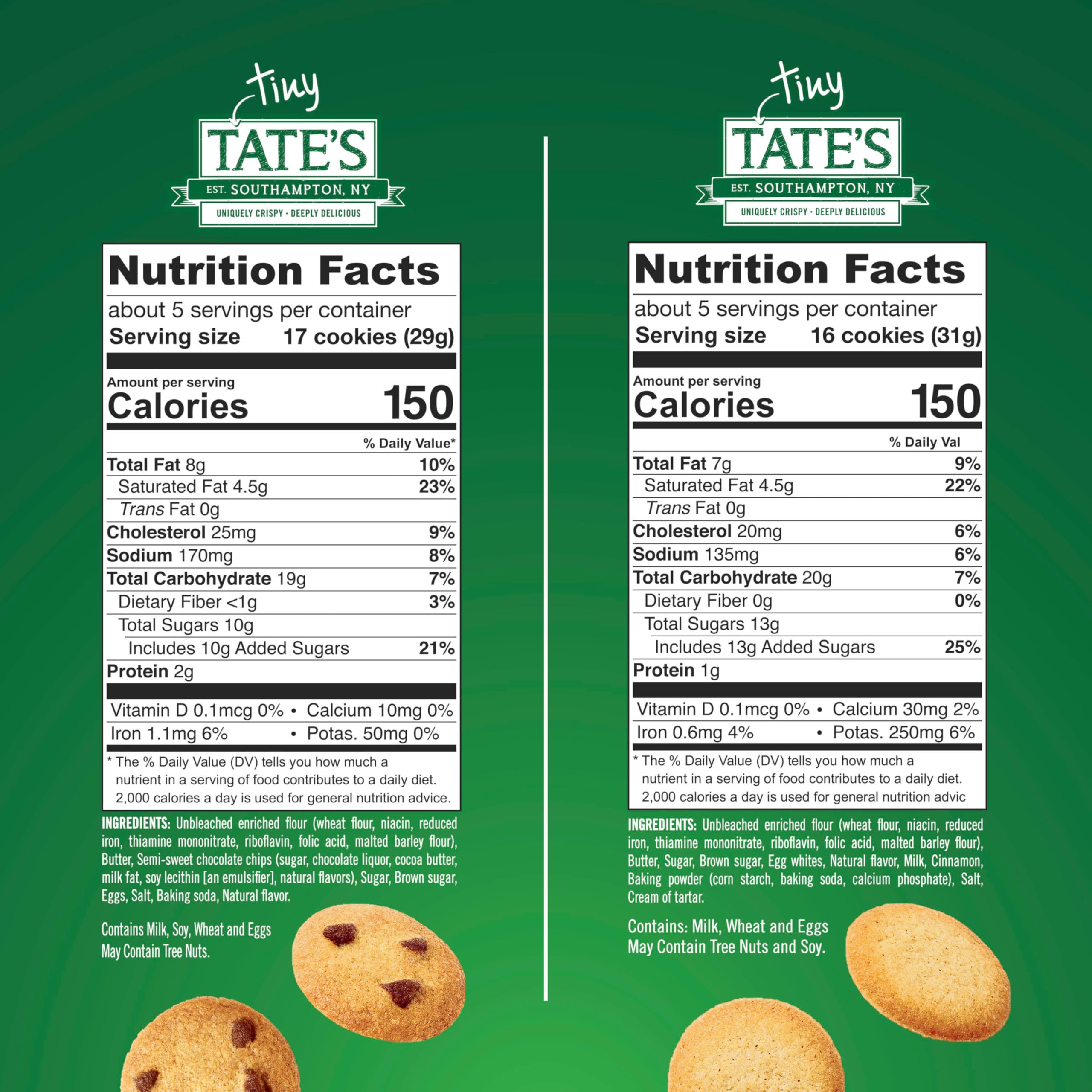 Tate's Bake Shop Tiny Tate - Juego de galletas con chispas de chocolate y Snickerdoodle (3-155 ml)