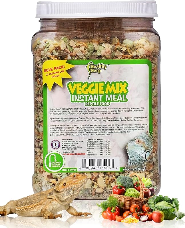 Healthy Herp Veggie Mix Instant Meal for Reptiles - Nutritious Bearded Dragon Accessories, Bearded Dragon Food - Made in USA - Quick Prep, Ideal for Box Turtles, Lizards, Tortoises - 7.5 oz (212g)
