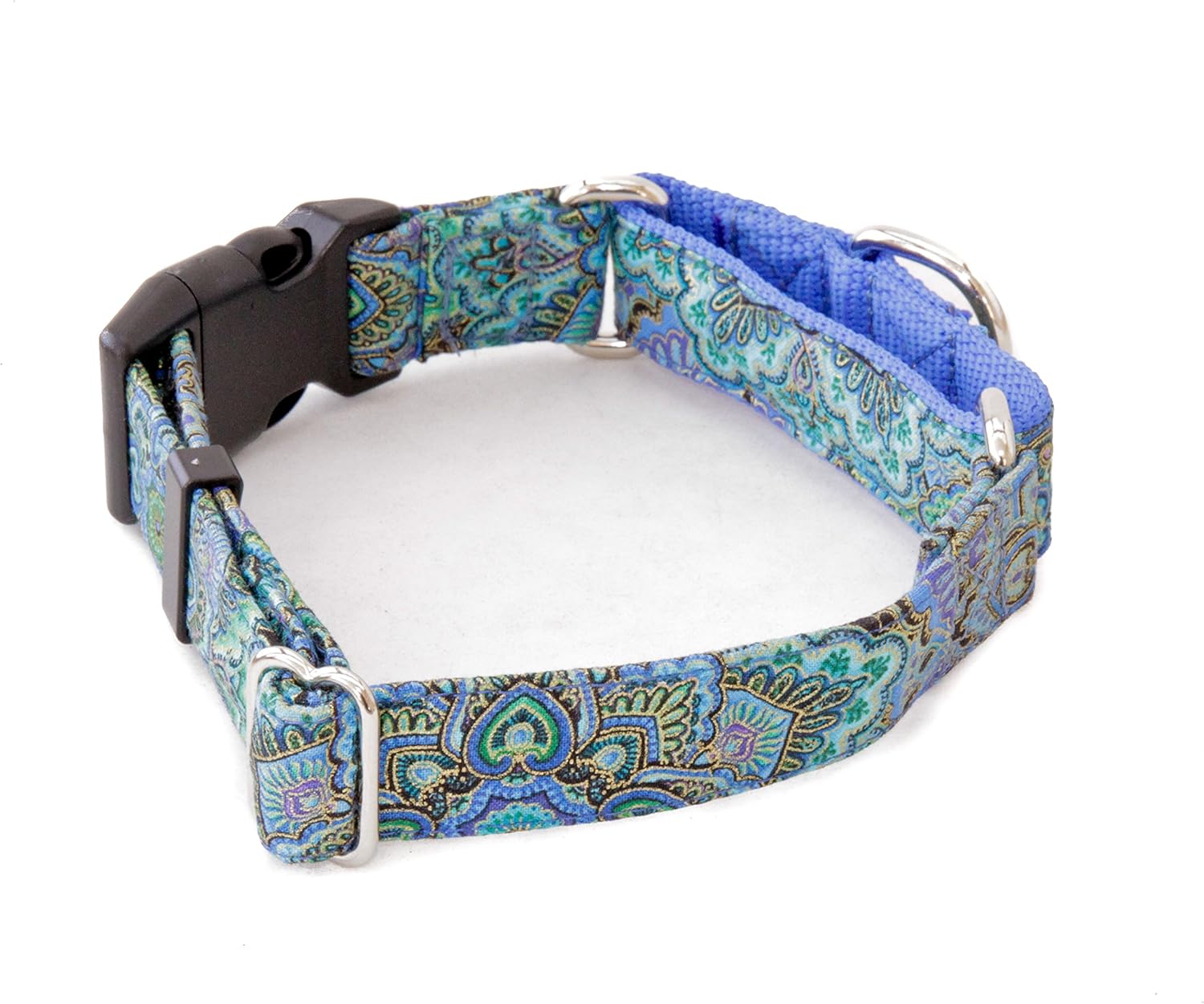 Caninus Collars Aquamarine Blooms Dog Collar 5/8" - 2" Width Buckle & Martingale (Martingale Collar, S - 2" Width)