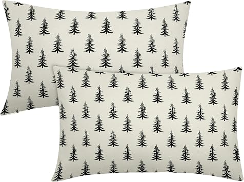 Black Christmas Tree Lumbar Pillow Covers 12x20 Inch Set of 2 Xmas Trees Rectangular Throw Pillows For Couch Winter Holiday Pillow Cases Rustic Farmhouse Christmas Decor For Home Sofa Porch Outdoor