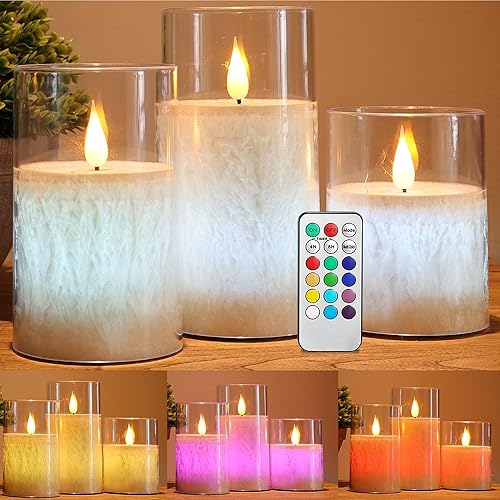 Miniatura 1 de ACROSS Velas sin llama que cambian de color con control remoto, velas LED con temporizador, velas LED de 4, 5, 6 pulgadas, juego de 3 velas para