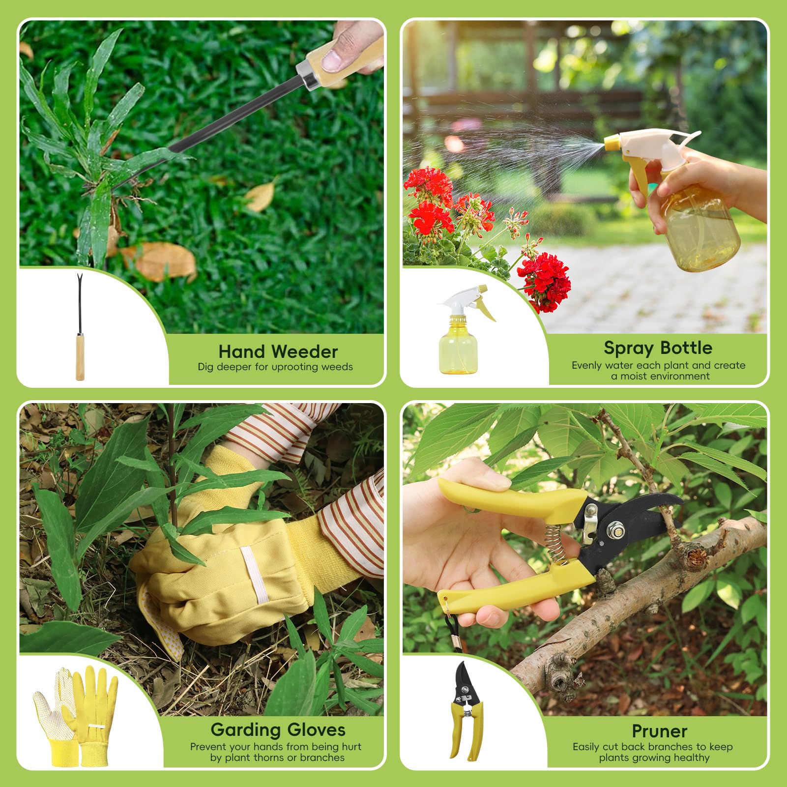 Juego de herramientas de jardinería de 9 piezas, juego de herramientas de jardín resistentes con mango de madera, kit de jardinería de alta calidad y duradero con elegante bolso, regalos de