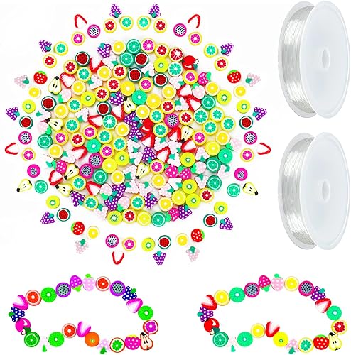 Miniatura 5 de Mity rain 200 cuentas de frutas para la fabricación de joyas, cuentas coloridas de arcilla polimérica de 0.394 pulgadas (0.394 in), cuentas