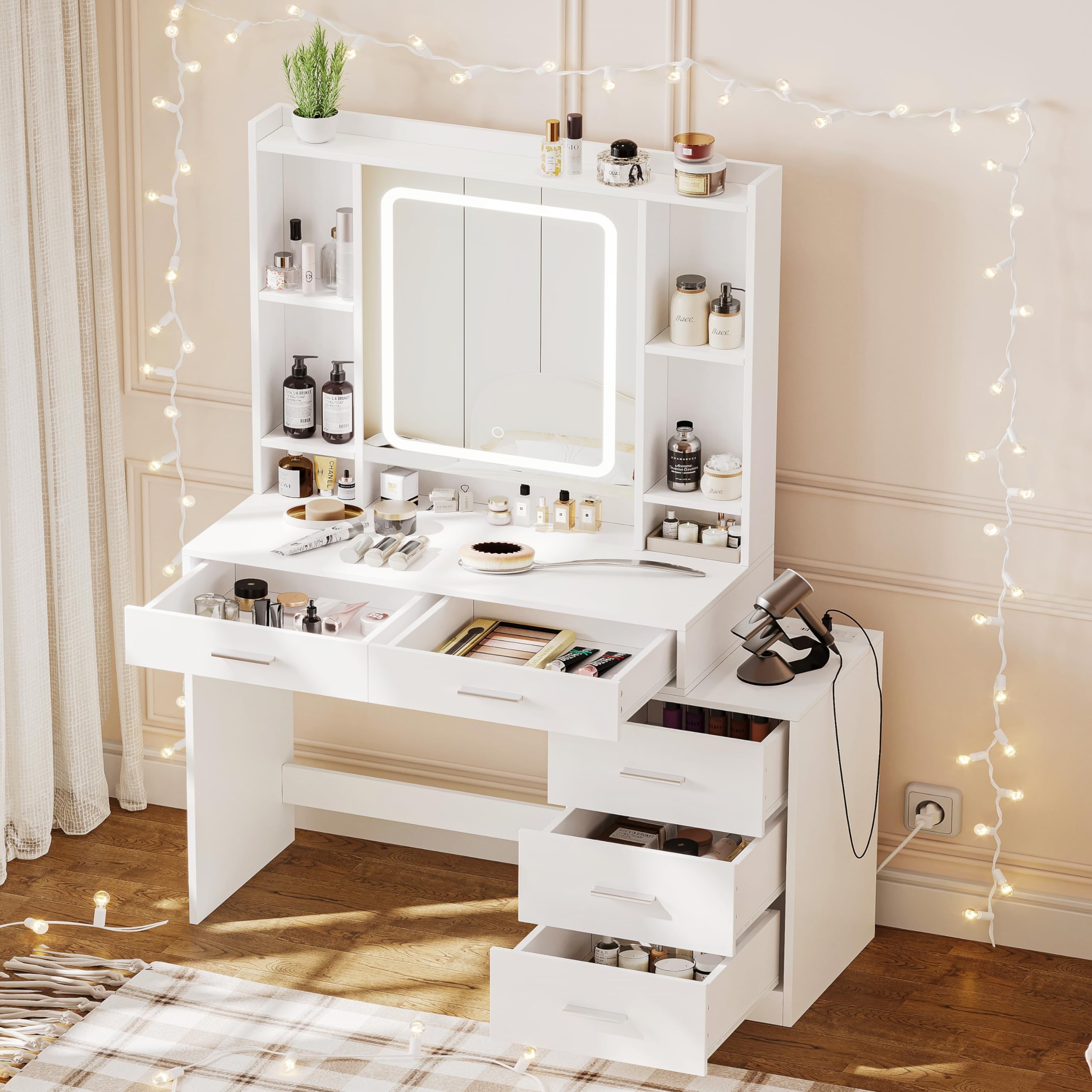 Rovaurx Vanity Table with Jewelry Organizer, Makeup Vanity with