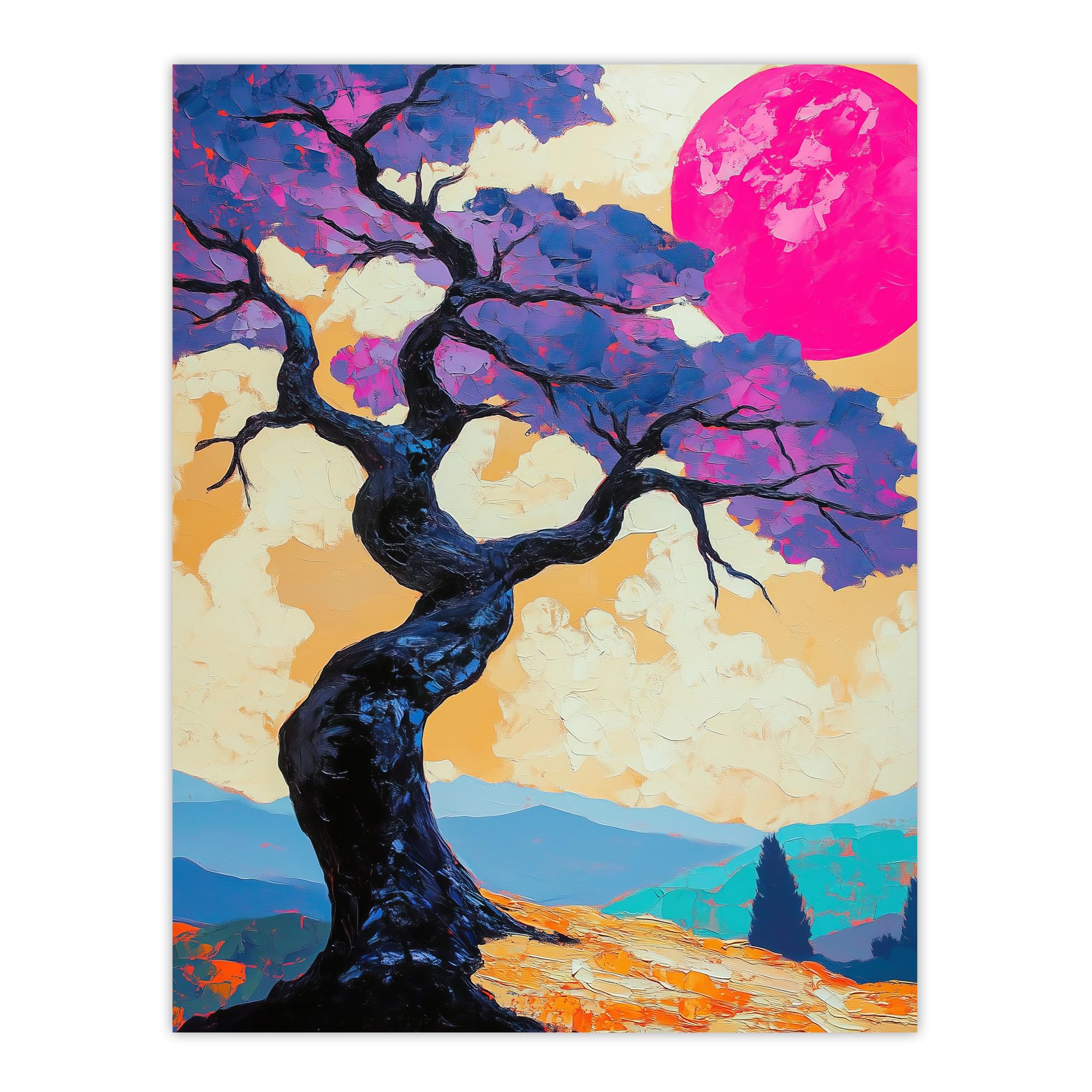 Artery8 Jacaranda Purple Flower Tree Sunset Landscape Wall Art Print - W24 inch x H32 inch
