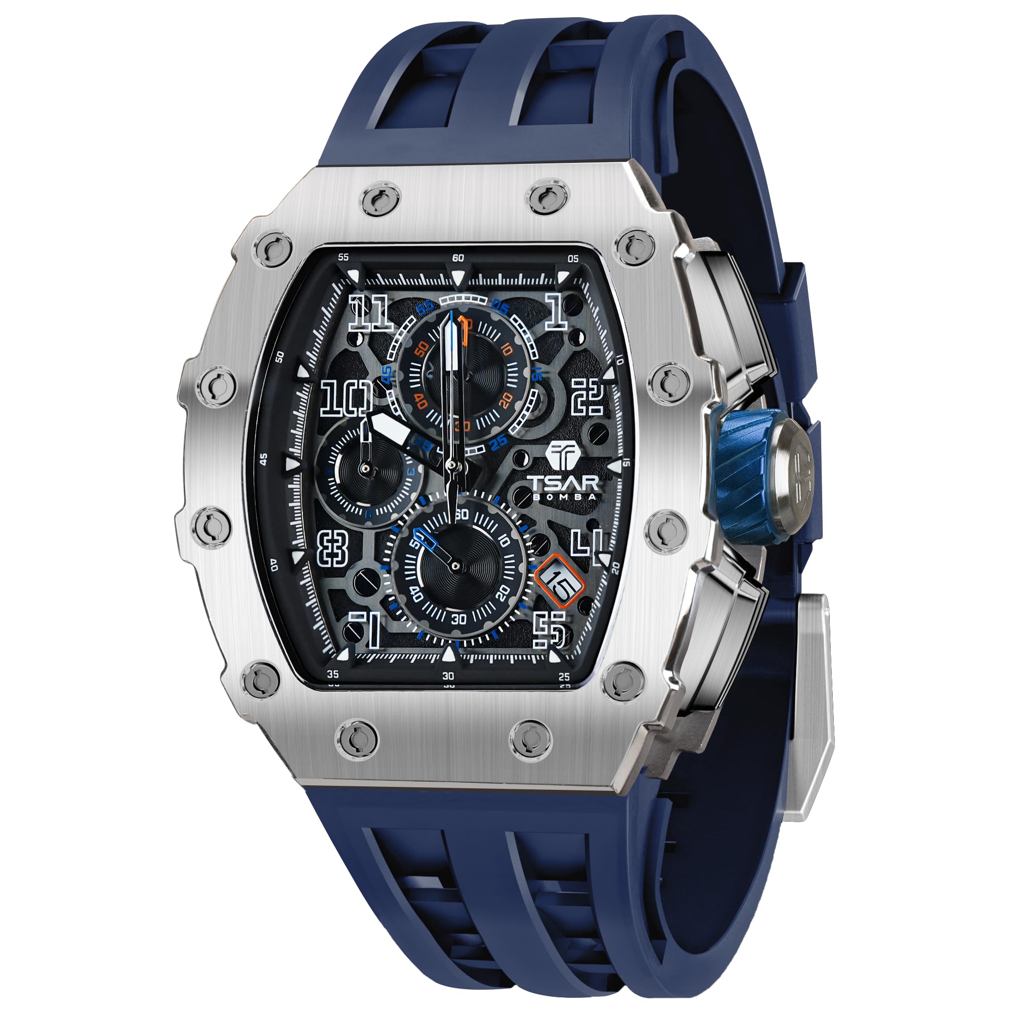 Mens Watches Luxury Tonneau Watches for Men Waterproof 50M Analog Watch Chronograph Calendar Date Men’s Dress Business Work Watch Diver Large Square Face Wristwatch