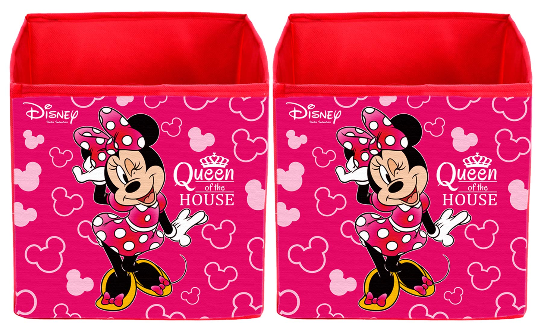 Kuber Industries Disney Minnie Print włóknina 2 sztuki składana kostka do przechowywania zabawek, książek, butów pudełko do przechowywania z uchwytem, bardzo duże (różowe) - KUBMART16160