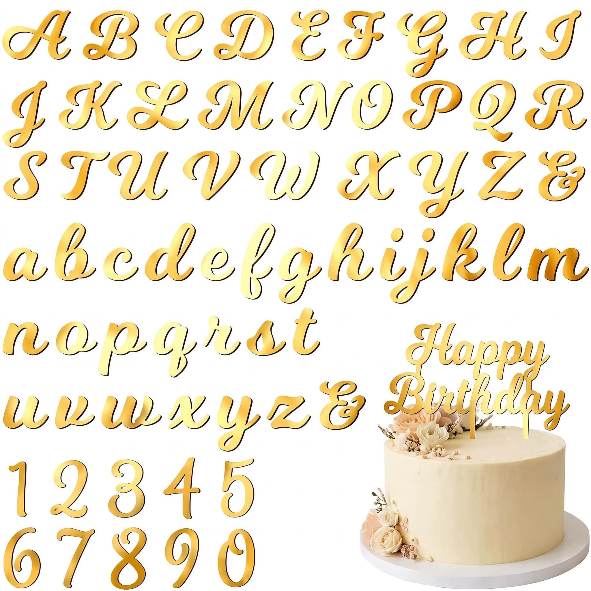 Gold Acrylic Cake Topper Letters โ 64pcs A-Z & 0-9