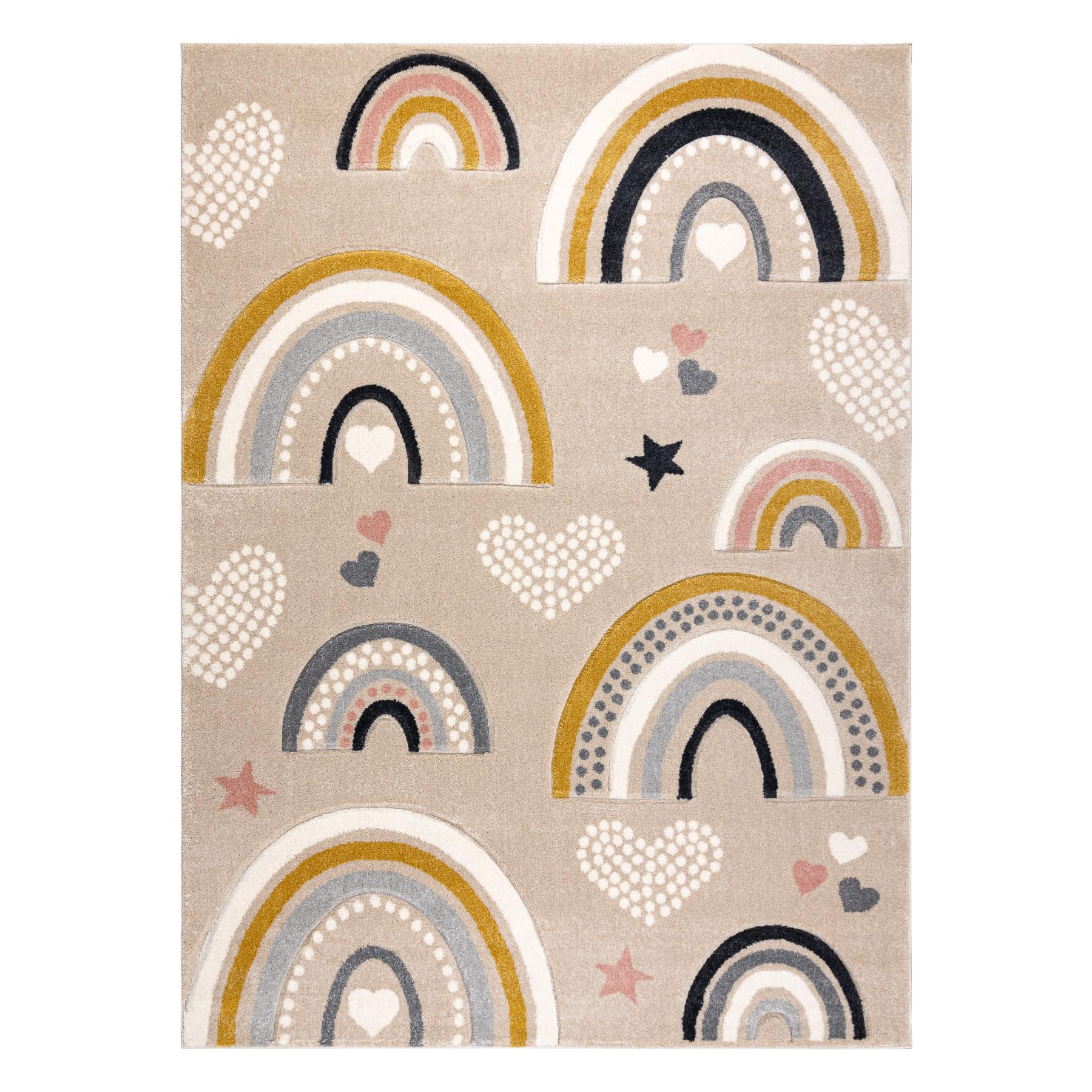 Kiddo Teppich 6109 Creme/weiß Regenbogen-Herzmotiv 160x220 cm