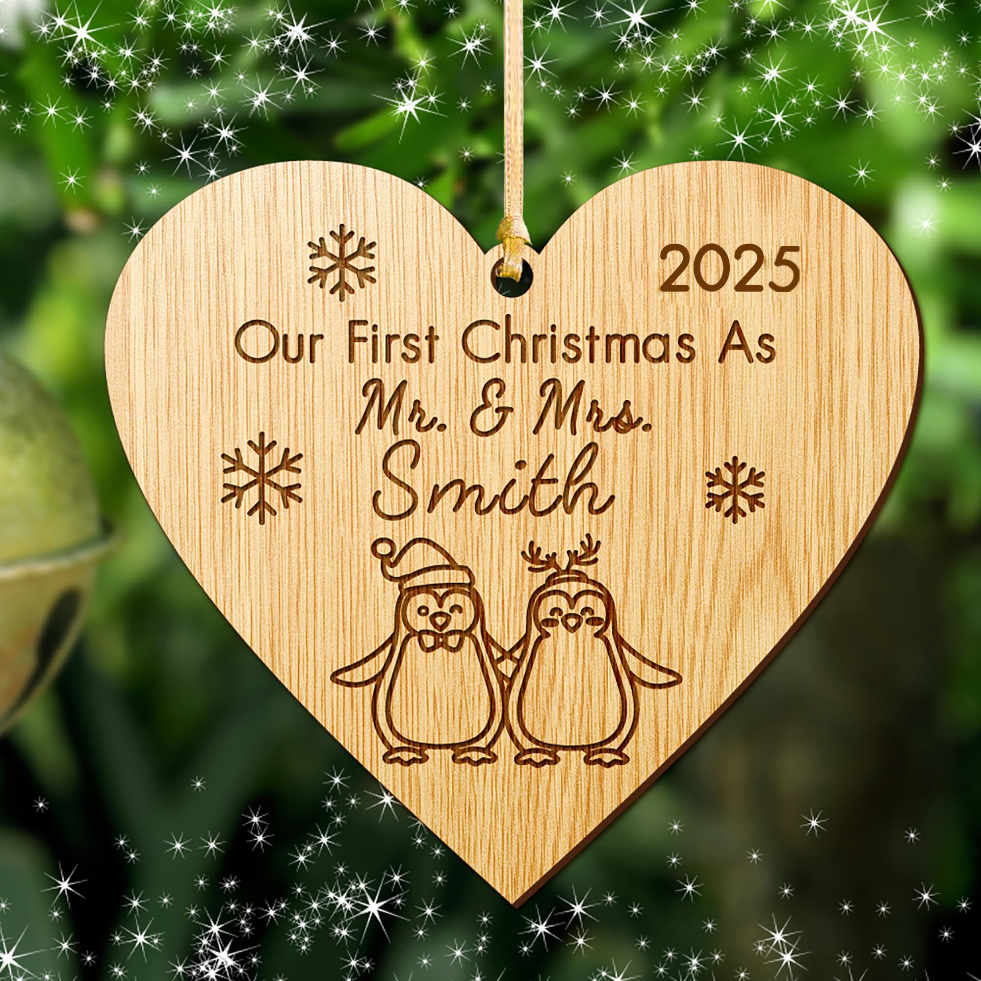 Mr & Mrs First Christmas Engaged Married Word Art Personalized 2-Layer