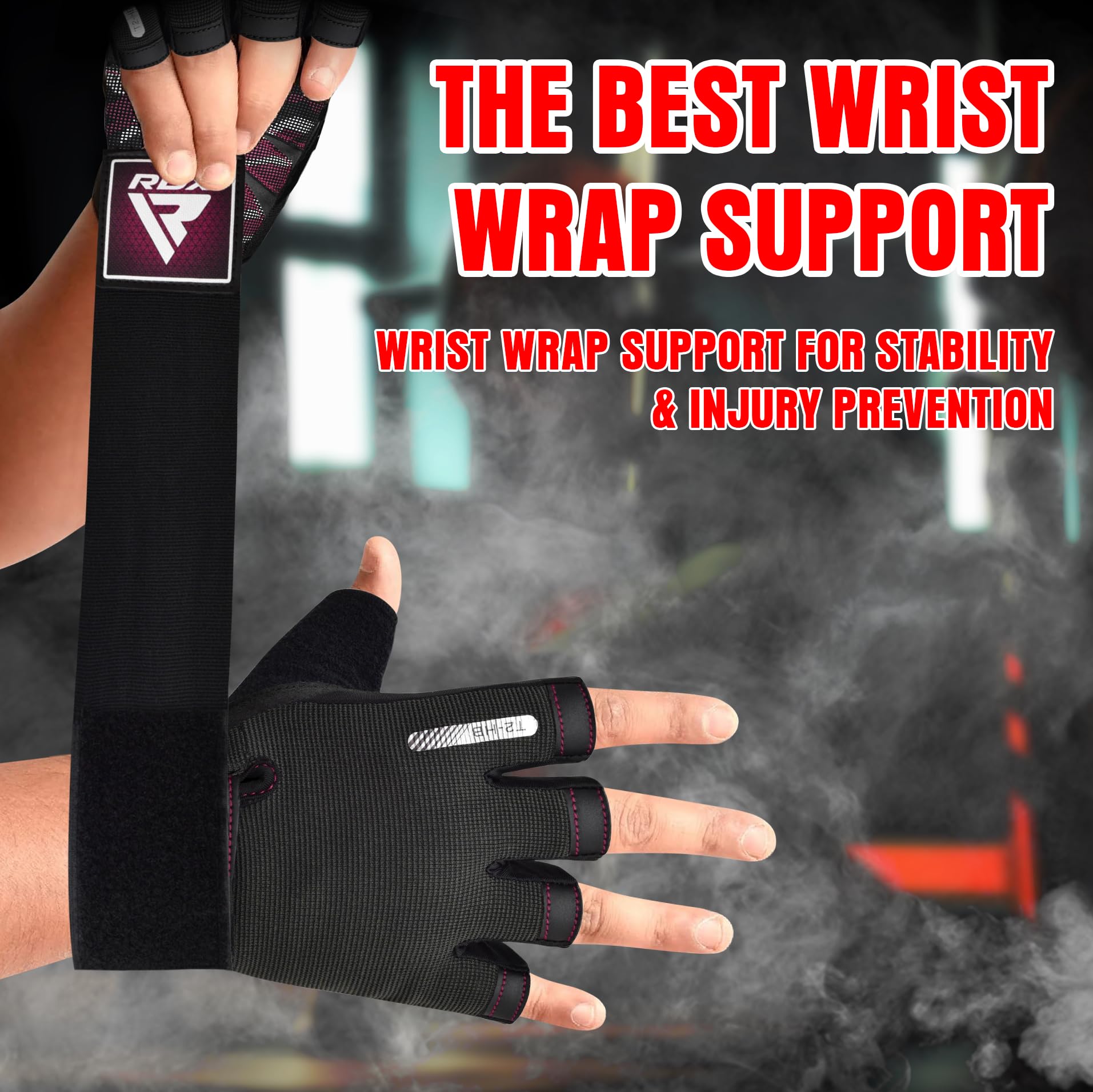RDX Guanti per sollevamento pesi, protezione completa del palmo con fascia da polso, traspiranti, per sollevamento pesi, ciclismo, allenamento, trazioni, fitness e arrampicata