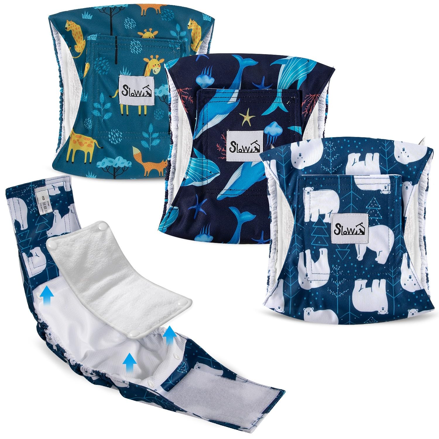 SlowTon 3 Pañales para Perros machos, Pañales Lavables Bandas para el Vientre para Perros machos y Cachorros Perritos, pañales Altamente absorbentes con Cierre Fuerte y Flexible, Paquete de 3